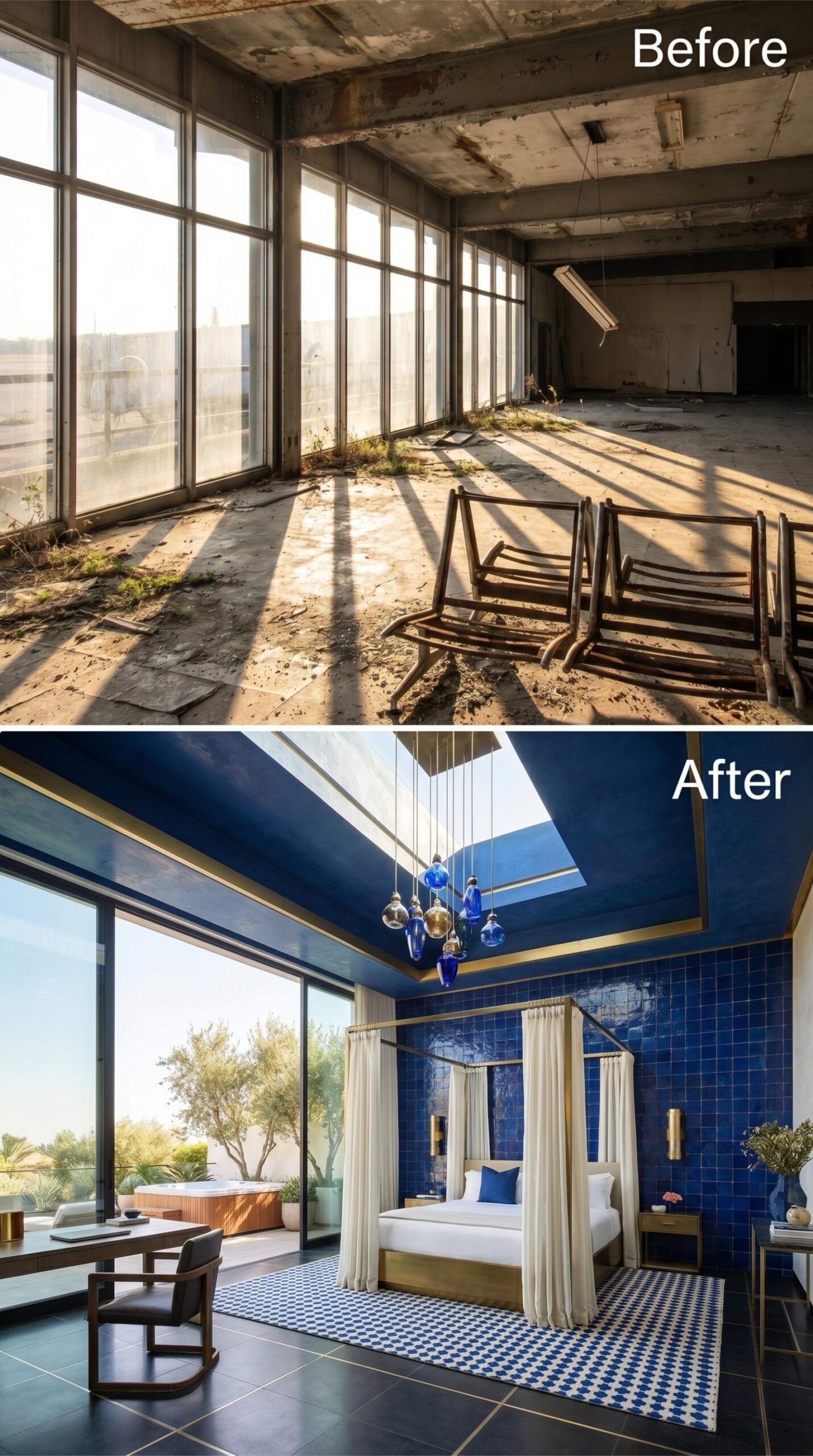 Cobalt Tile and a Brass Canopy Bring Color to the Old Gate