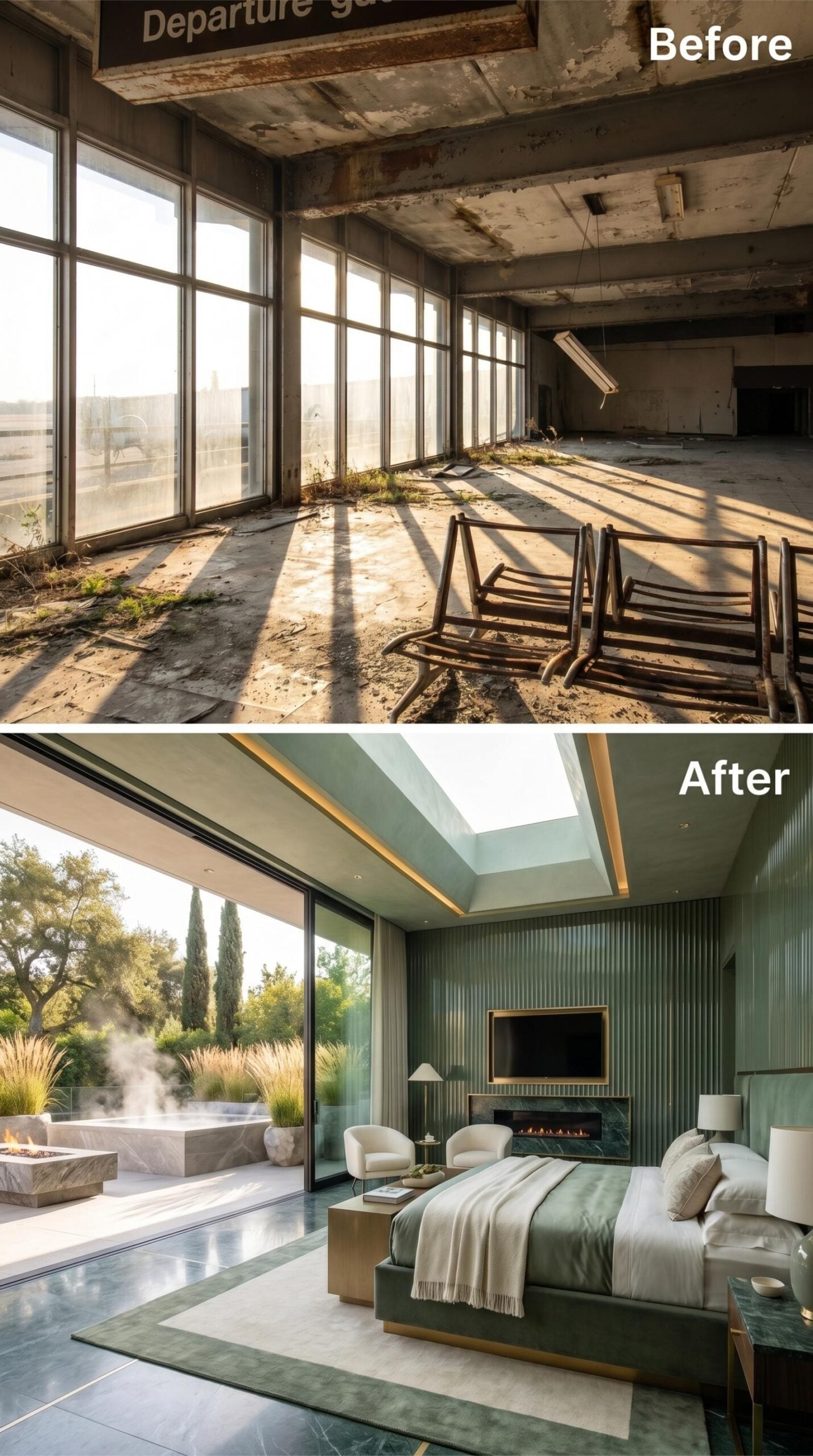 Sage Fluting and a Skylight Make the Terrace Part of the Bedroom