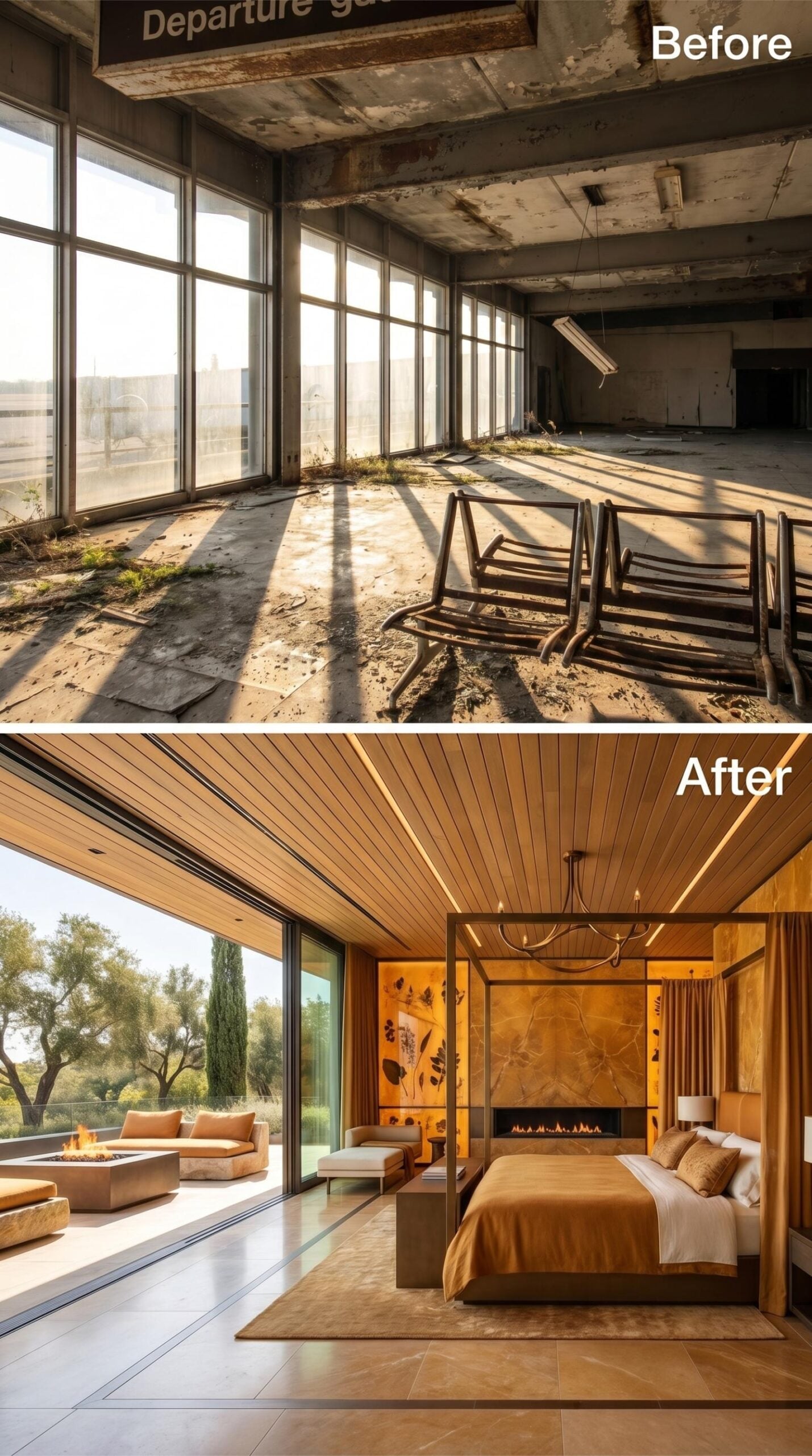 A Four-Poster Bed Gives the Wood-Lined Suite a Human Scale