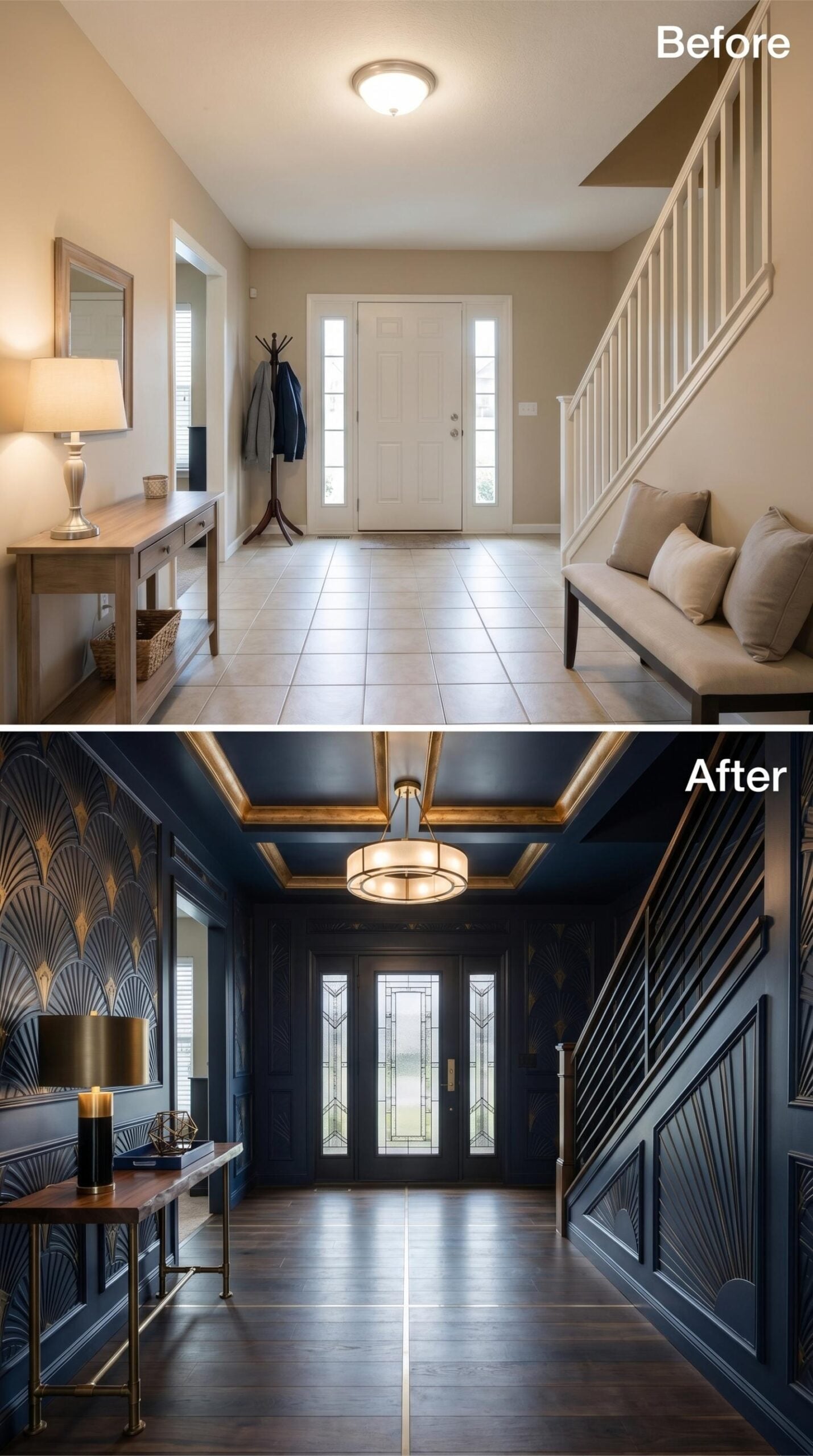 Art Deco Wallpaper, a Coffered Ceiling, and Navy That Goes All the Way Up