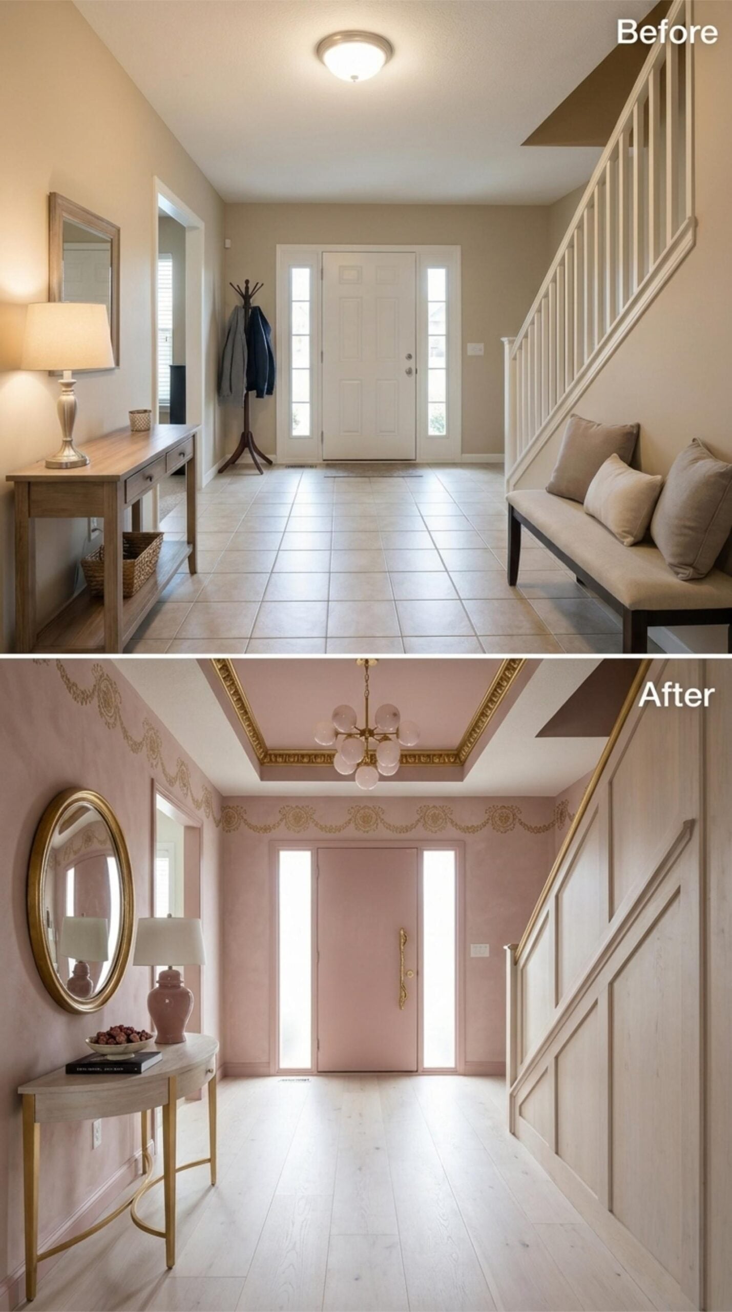 Blush Walls, Gold Crown Molding, and a Tray Ceiling That Earns Its Keep