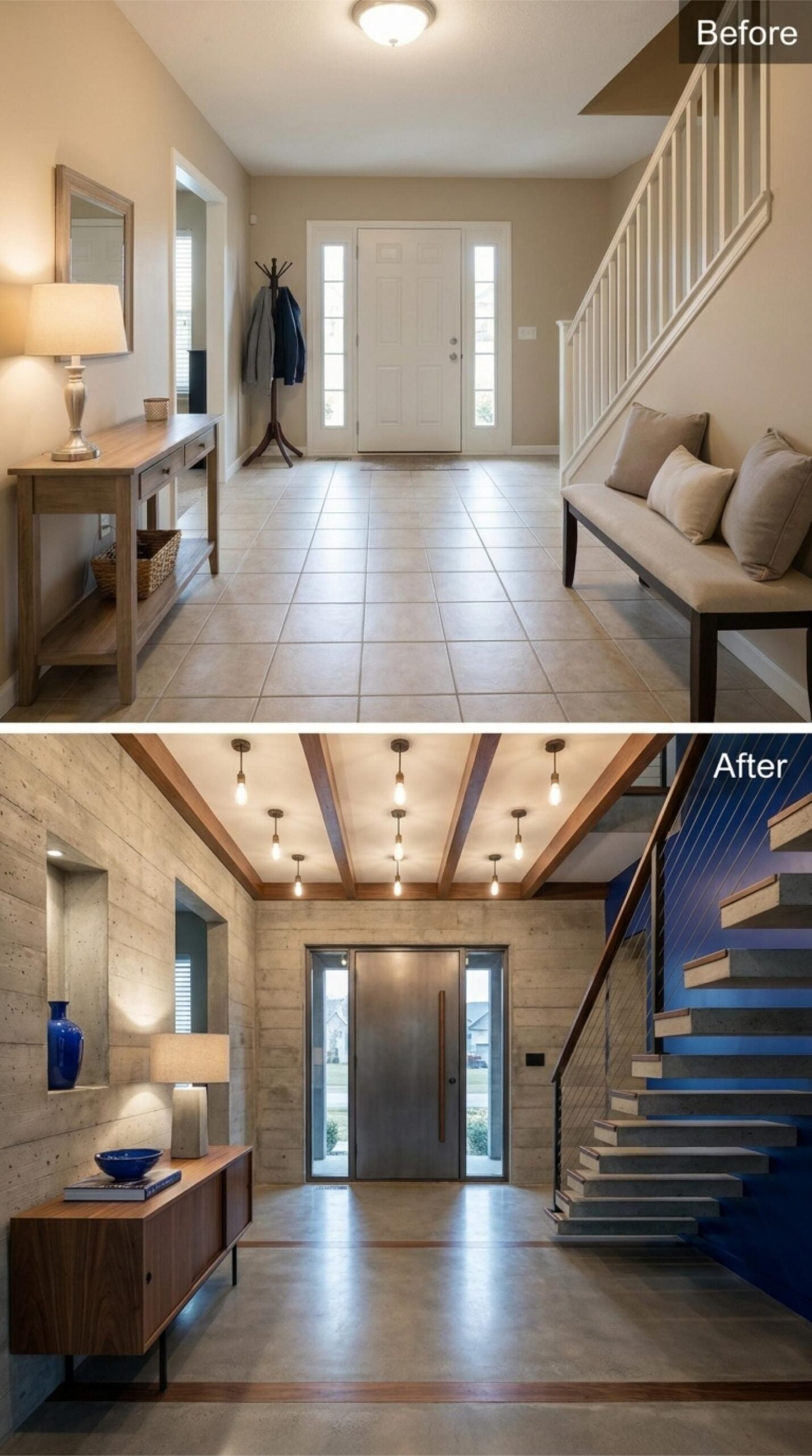 Concrete Walls, Floating Stairs, and a Front Door That Commands Attention
