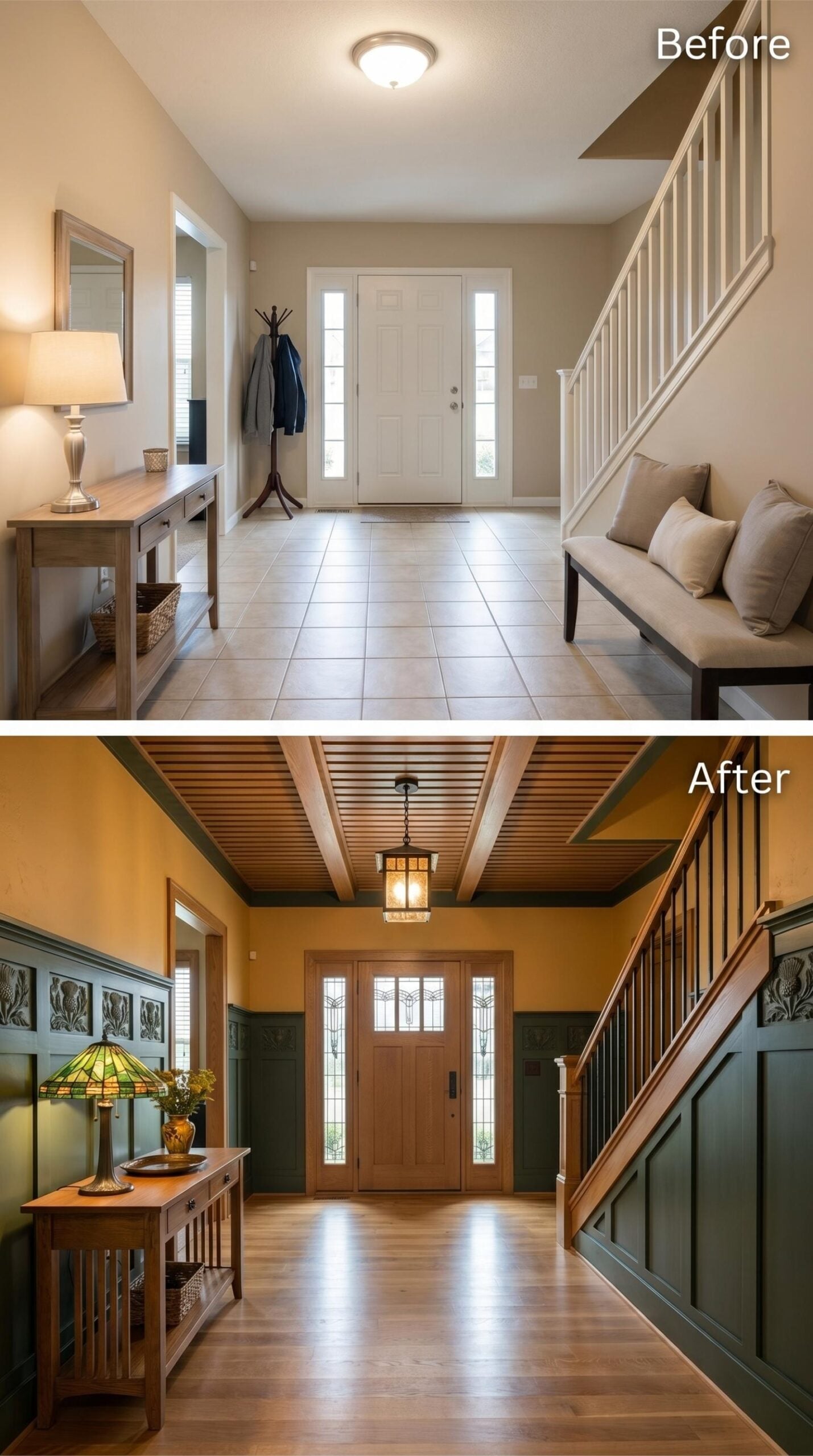 Craftsman Wainscoting, Leaded Glass, and a Ceiling That Finally Has Something to Say