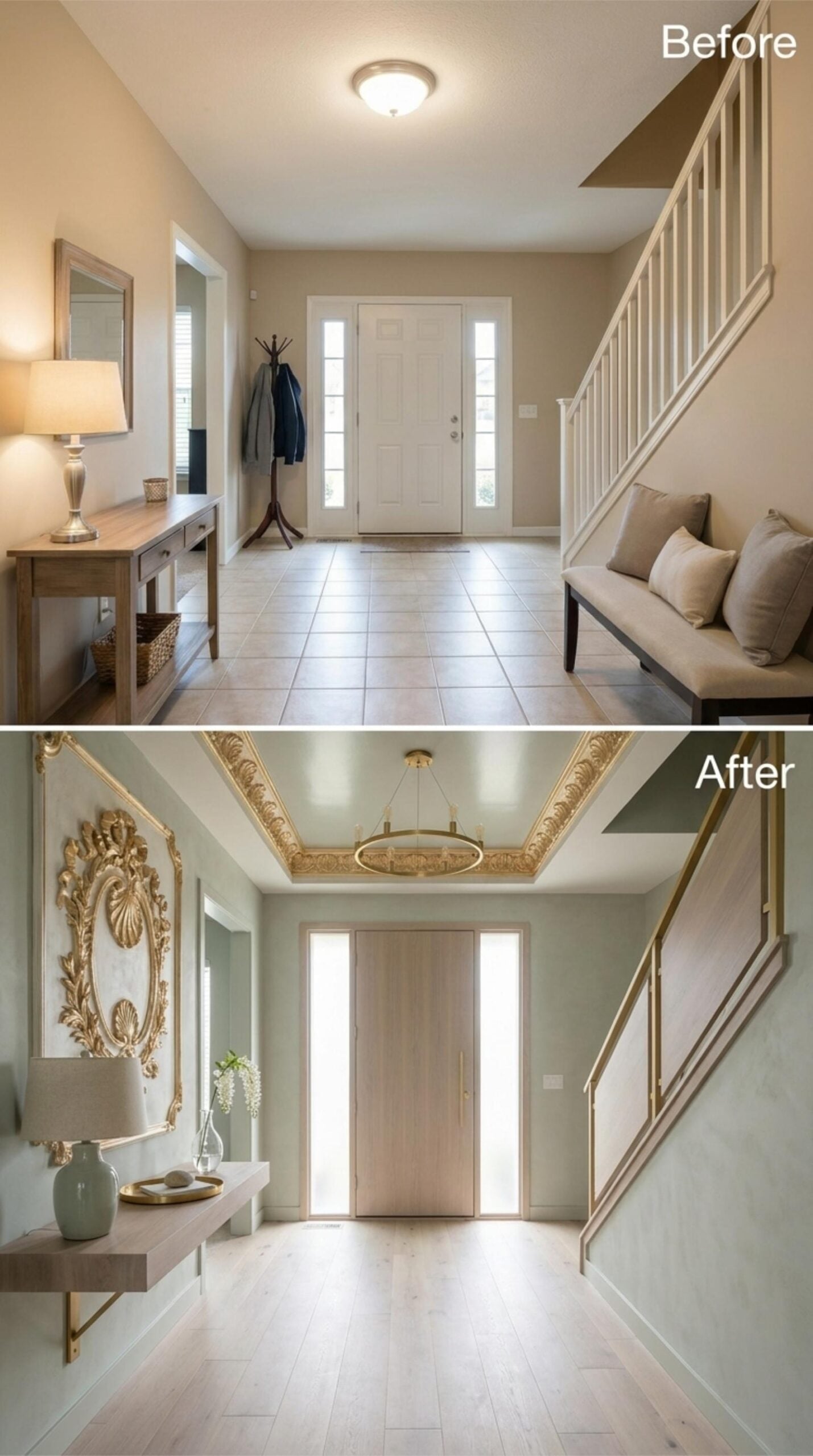 Ornate Gold Crown Molding, Sage Walls, and a Tray Ceiling That Changes the Whole Conversation