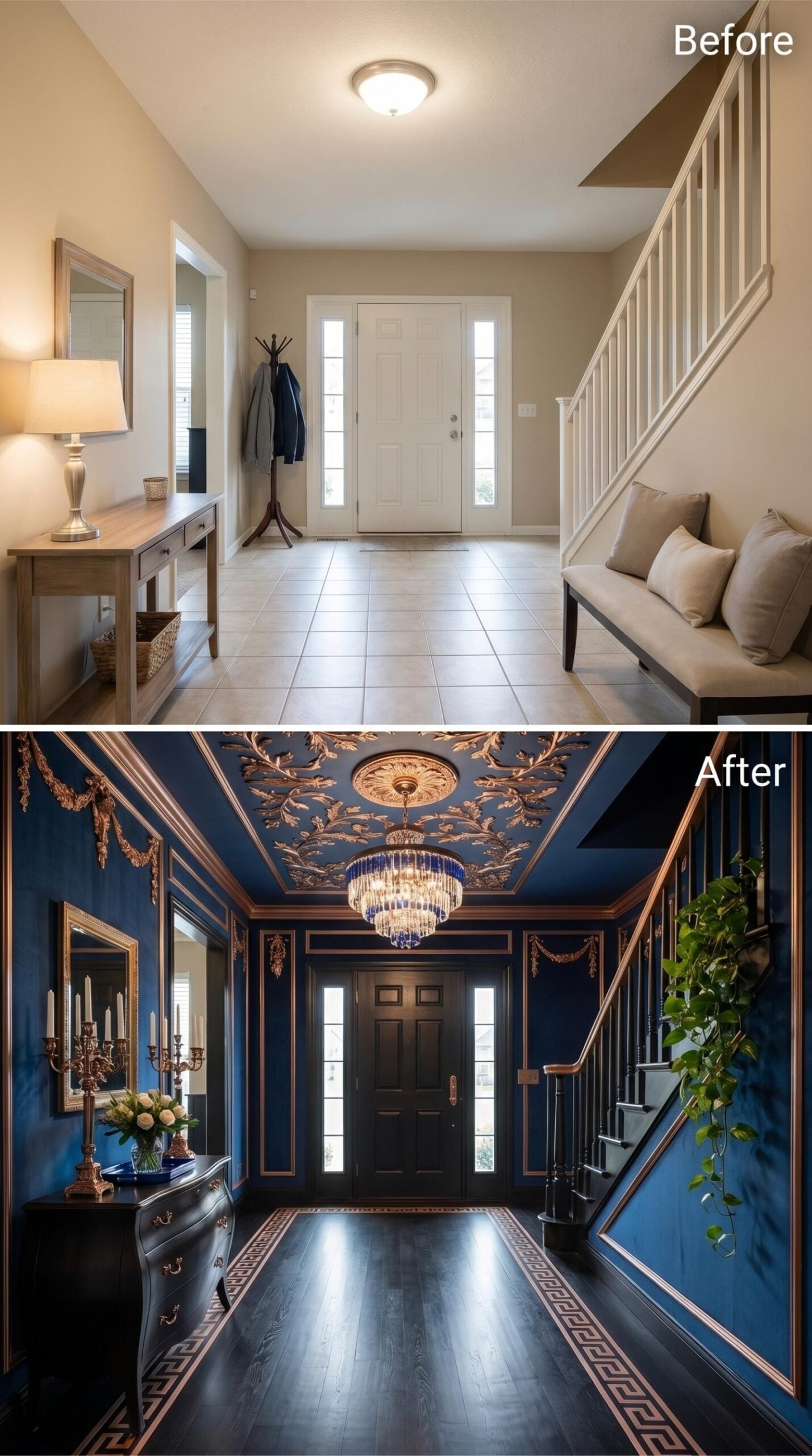 Royal Blue Velvet Walls, Gold Baroque Ceiling, and a Crystal Chandelier That Owns the Room