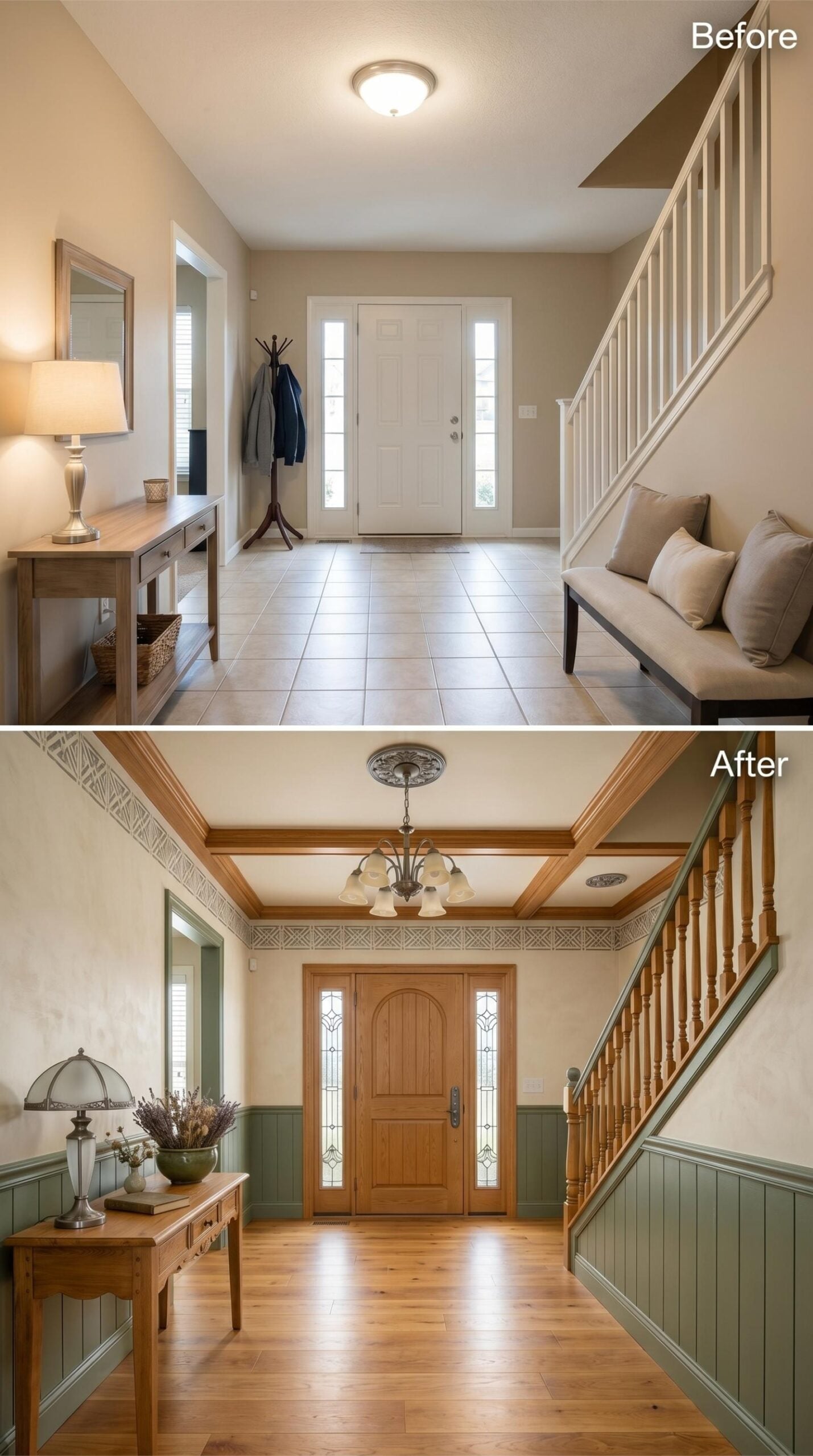 Sage Beadboard, a Coffered Tray Ceiling, and Wood That Finally Sets the Tone