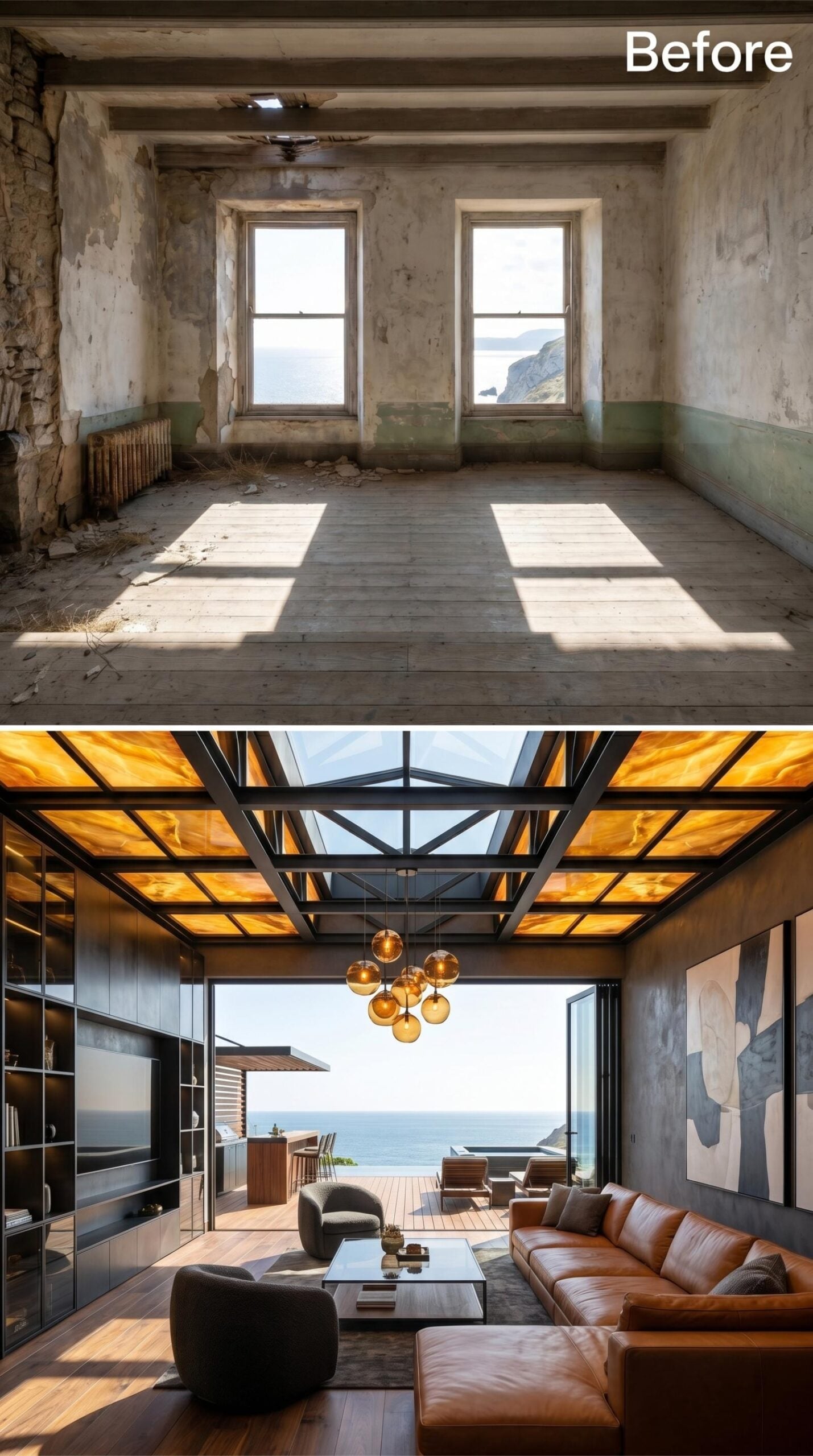 Onyx Ceiling Panels, Cognac Leather, and Glass Where a Wall Used to Be