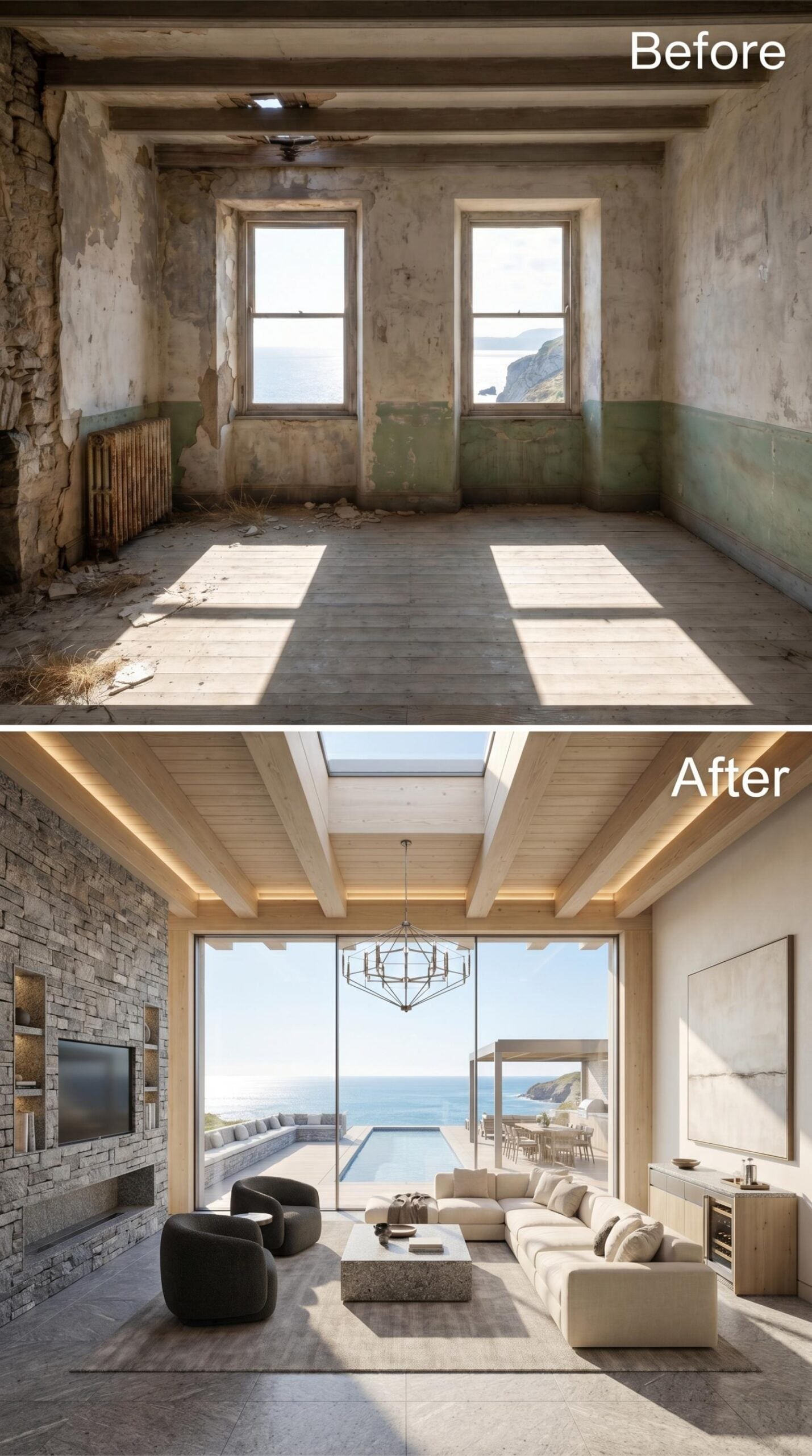 Skylights, Stone, and Open Glass Where the Ocean Fills the Room
