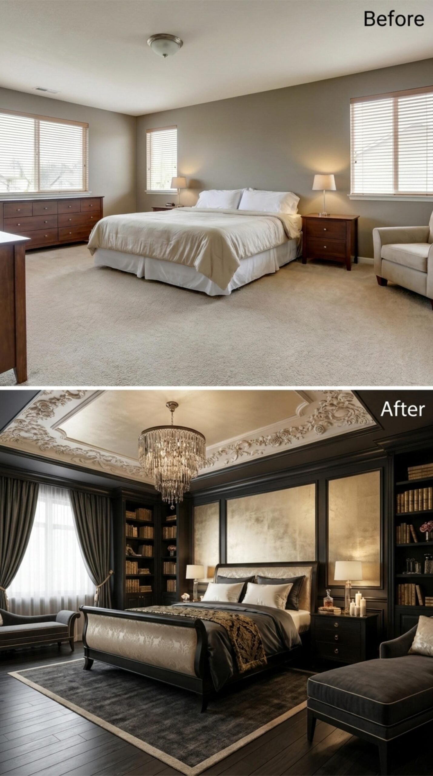 Black Walls, a Crystal Chandelier, and Plasterwork That Belongs in a Novel