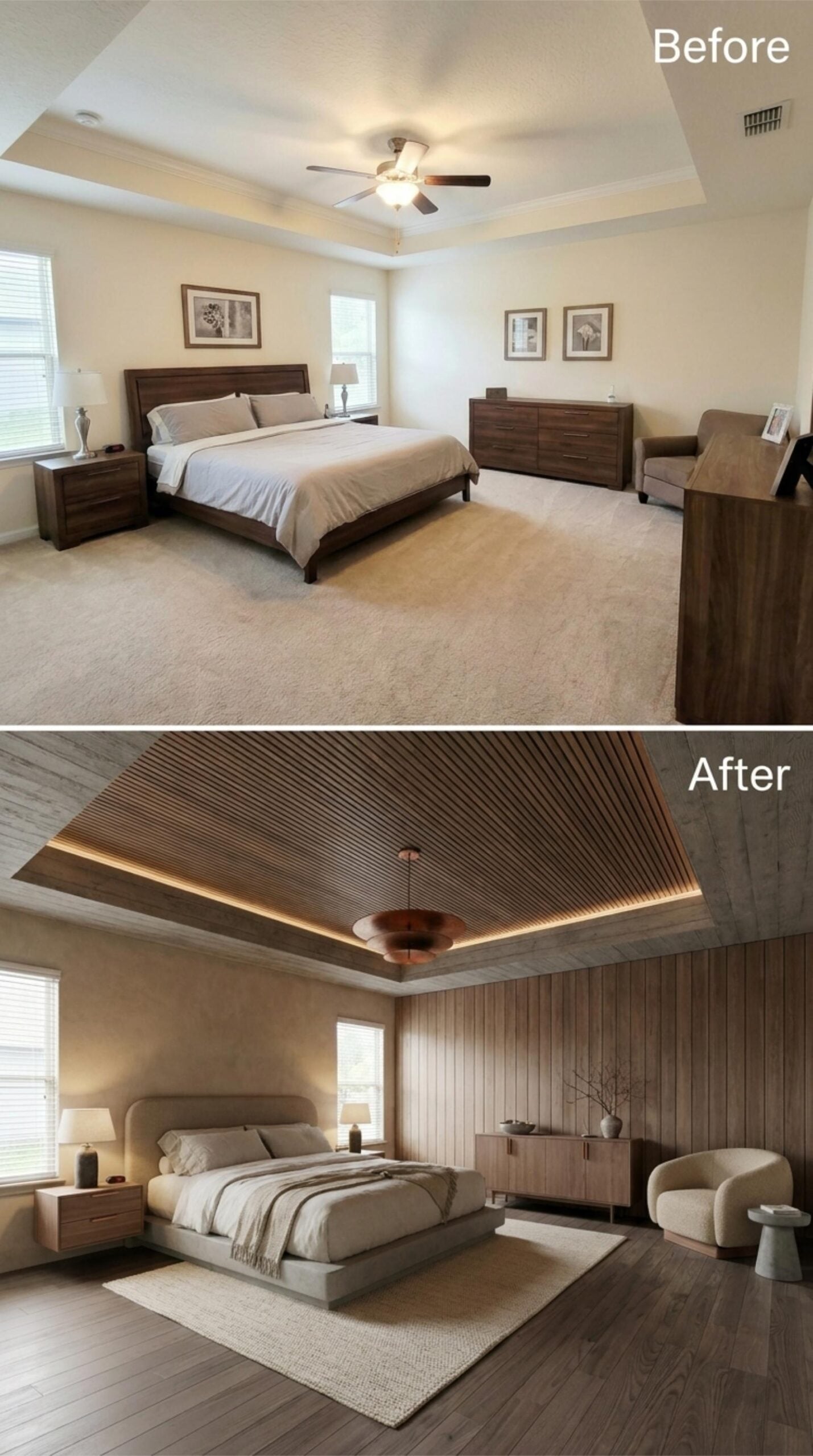 Fluted Ceiling, LED Cove, and a Pendant That Makes the Tray Worth Having