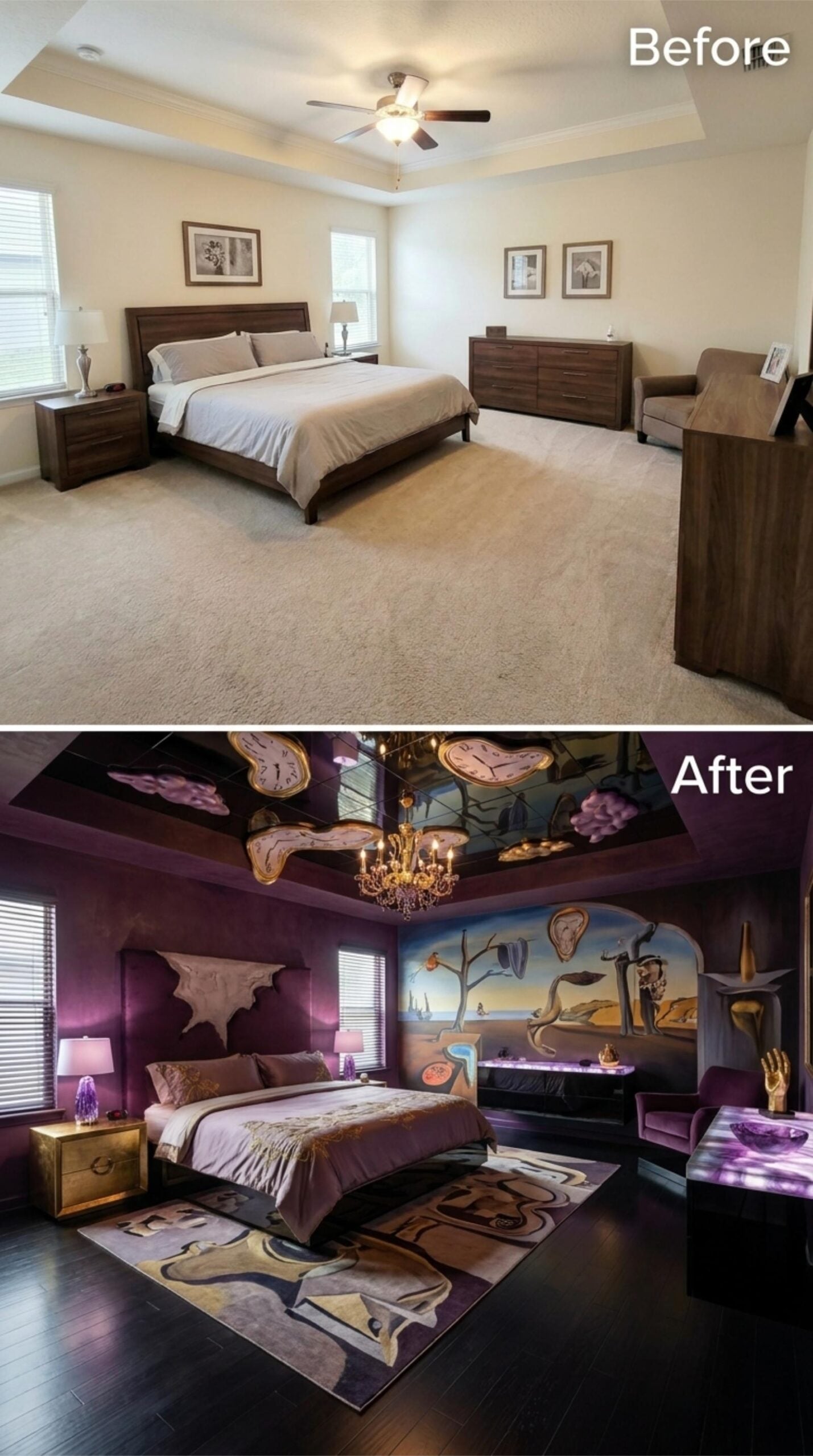 Surrealist Mural, Mirrored Tray Ceiling, and a Room That Commits Completely to Salvador Dalí