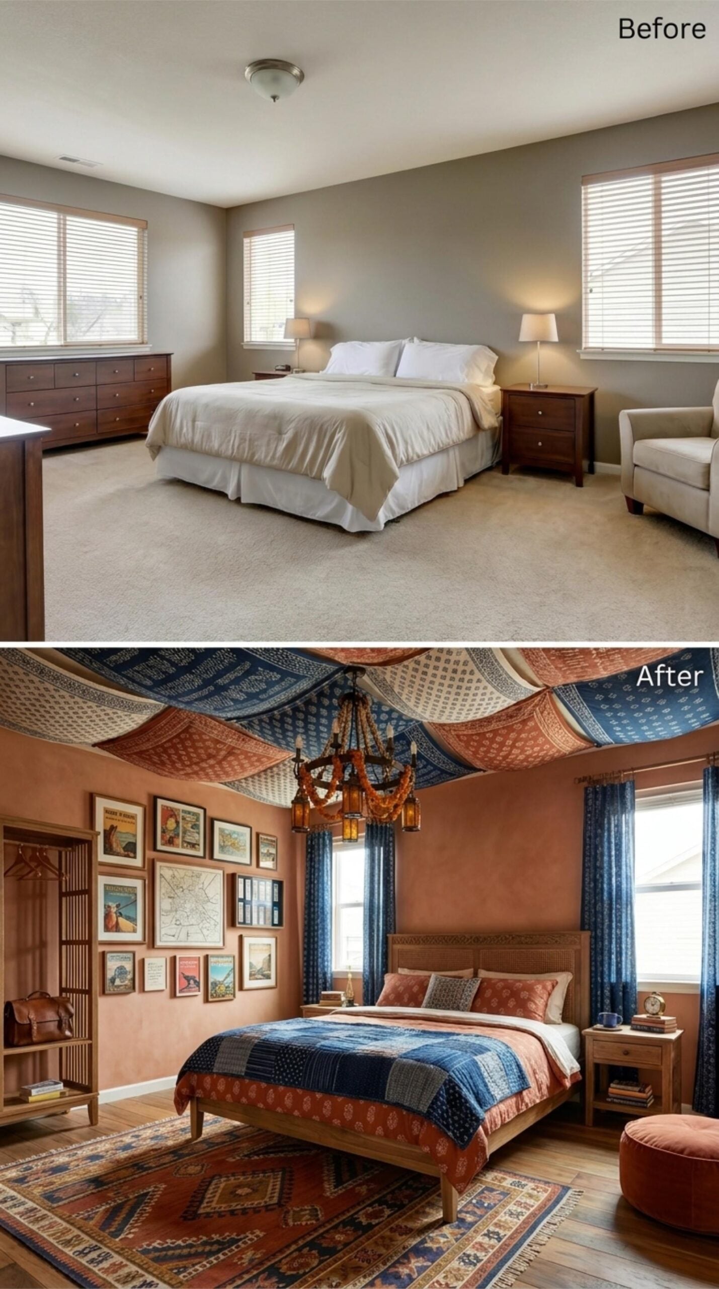 Terracotta Walls, a Fabric Ceiling Draped Like a Tent, and Indigo That Shows Up Everywhere