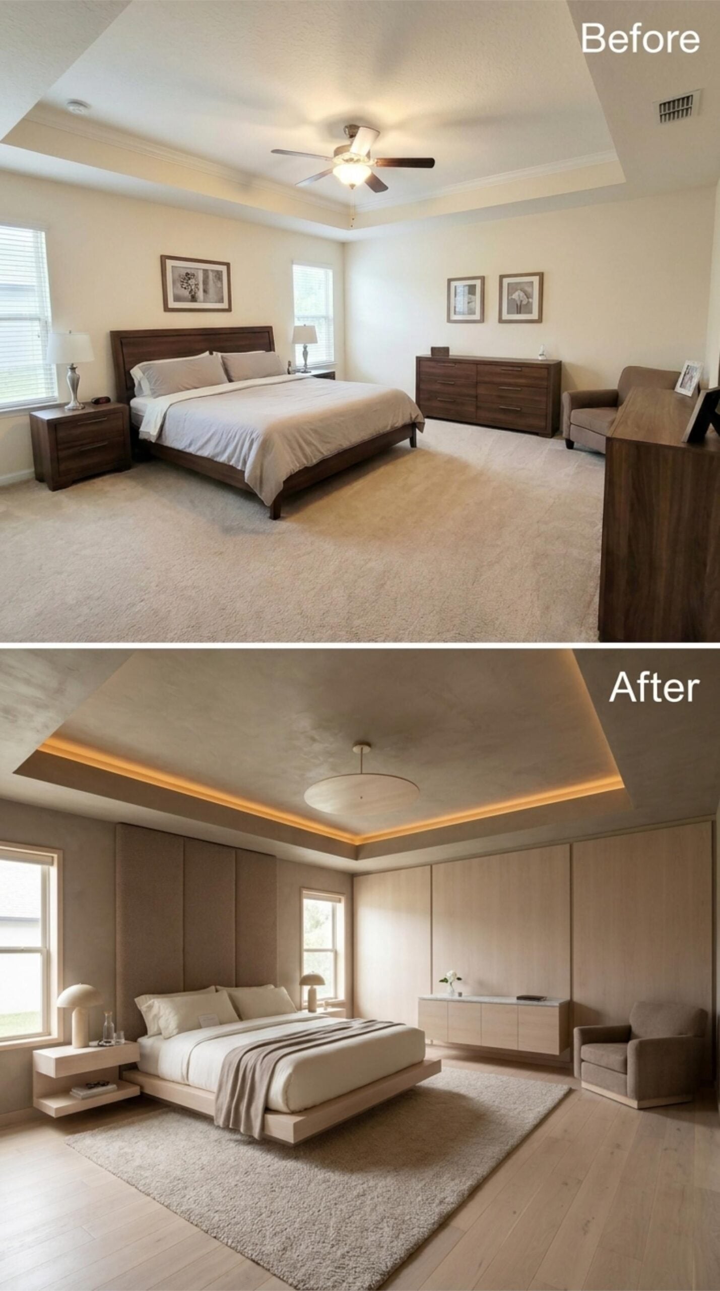 Warm Plaster Tones, Cove Lighting, and a Platform Bed Built for Slow Mornings