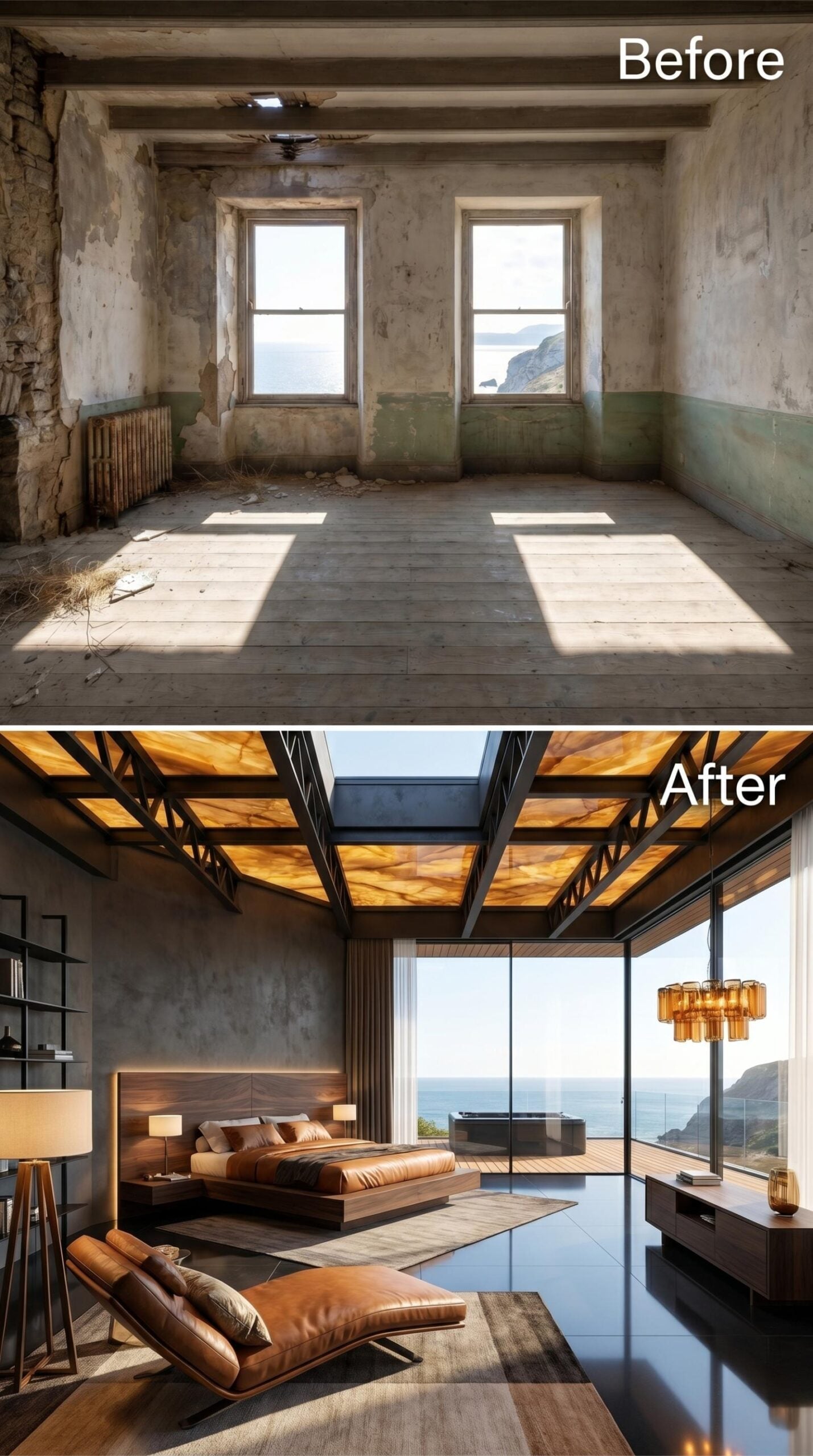 Backlit Onyx Ceiling Panels, Floor-to-Cliff Glass, and a Bedroom Built for the View