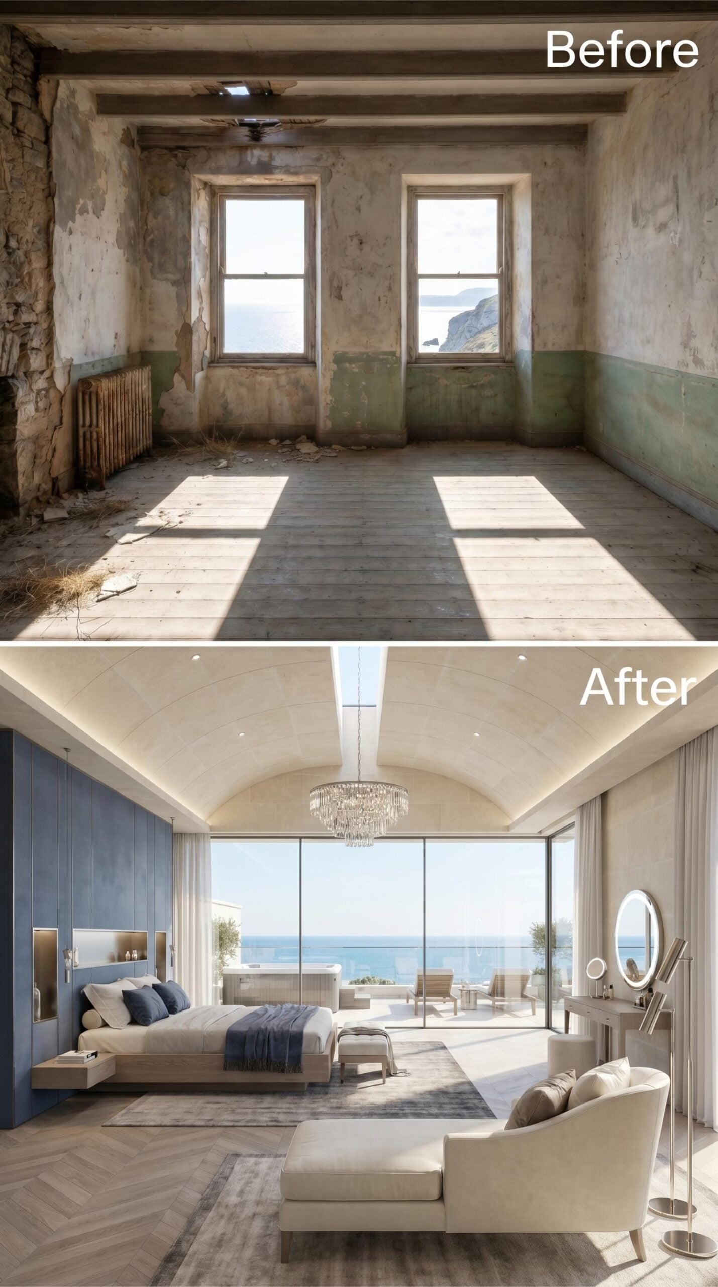 Barrel Vault, Crystal Chandelier, and Floor-to-Ceiling Glass Where Two Windows Used to Be