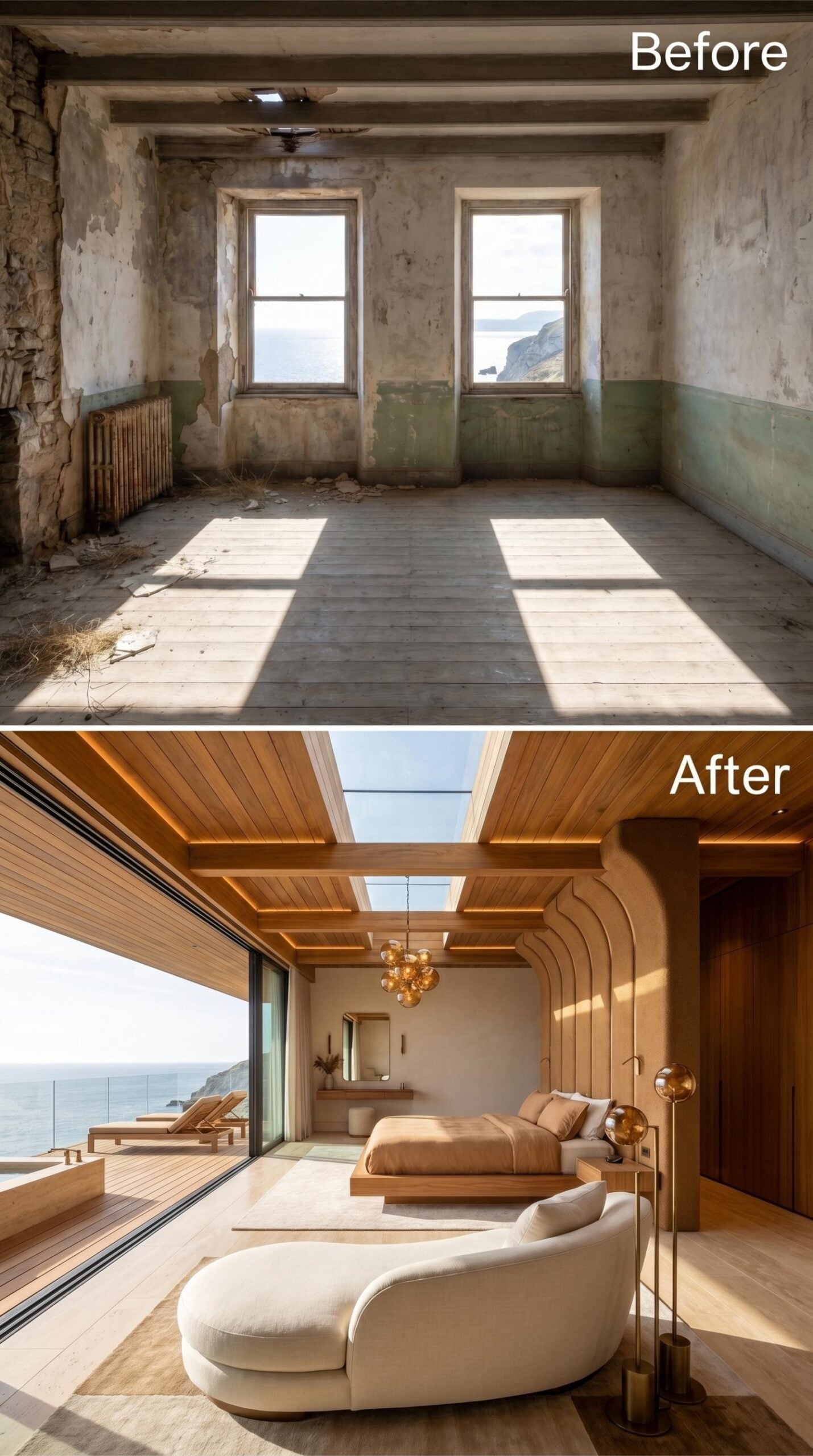 Curved Plaster, Skylight Glass, and a Clifftop Bedroom That Earns Its Warmth