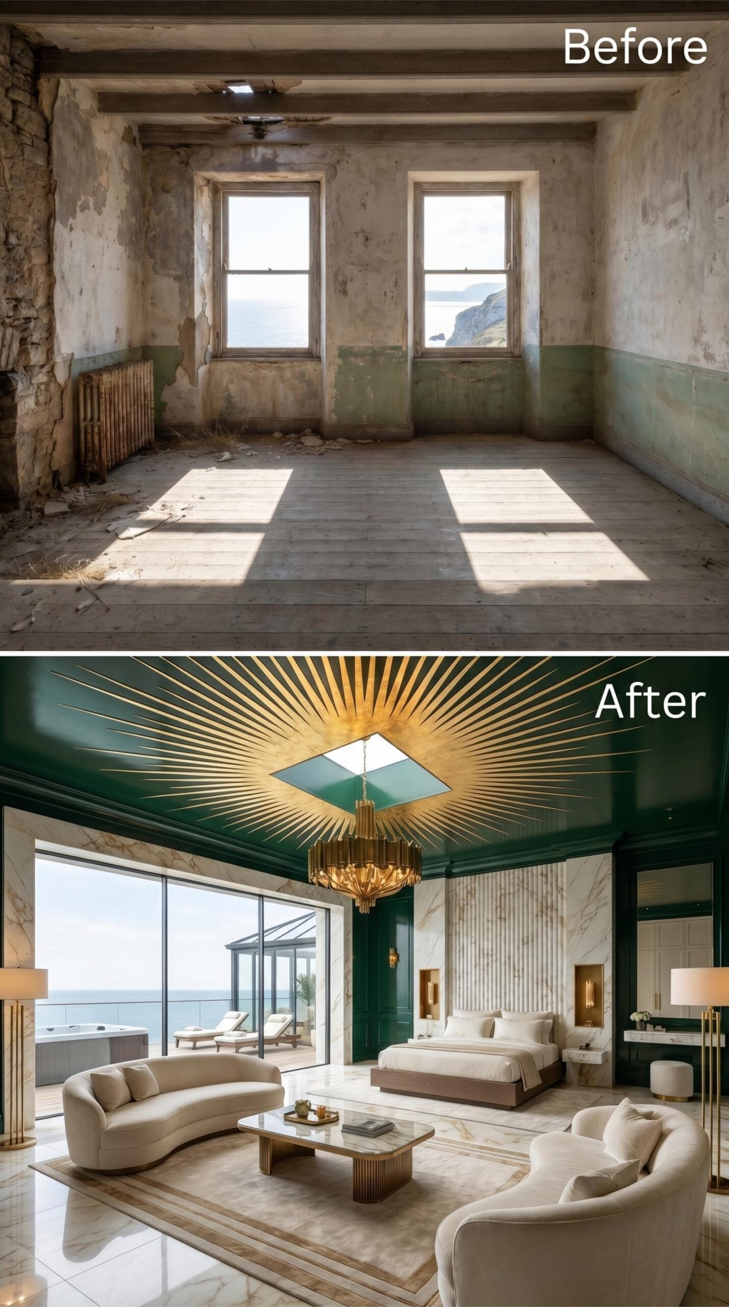 Emerald Ceiling, Gold Sunburst, and a Bedroom That Refuses to Whisper