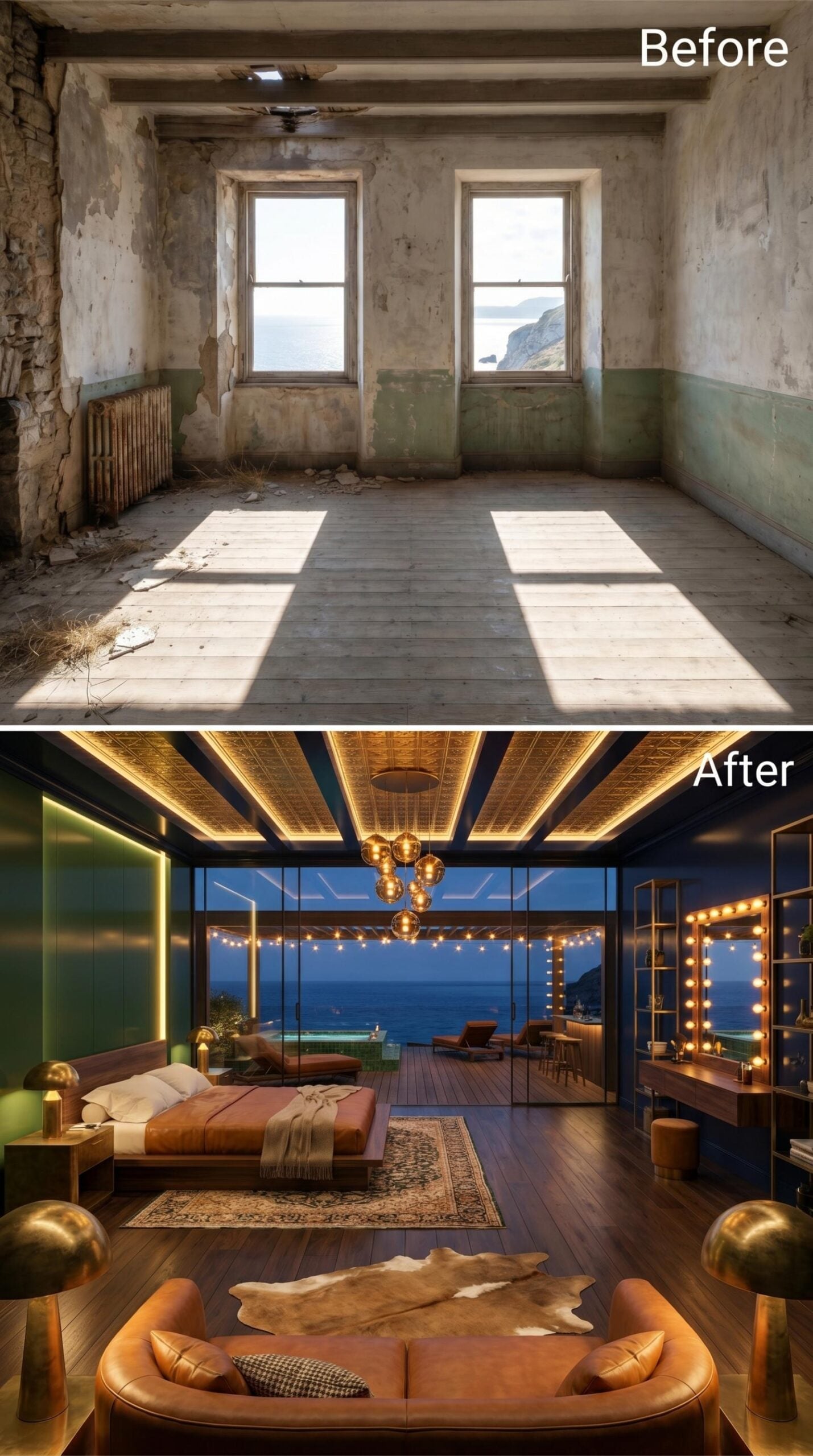 Leather, Edison Glass, and a Clifftop Bedroom That Works After Dark