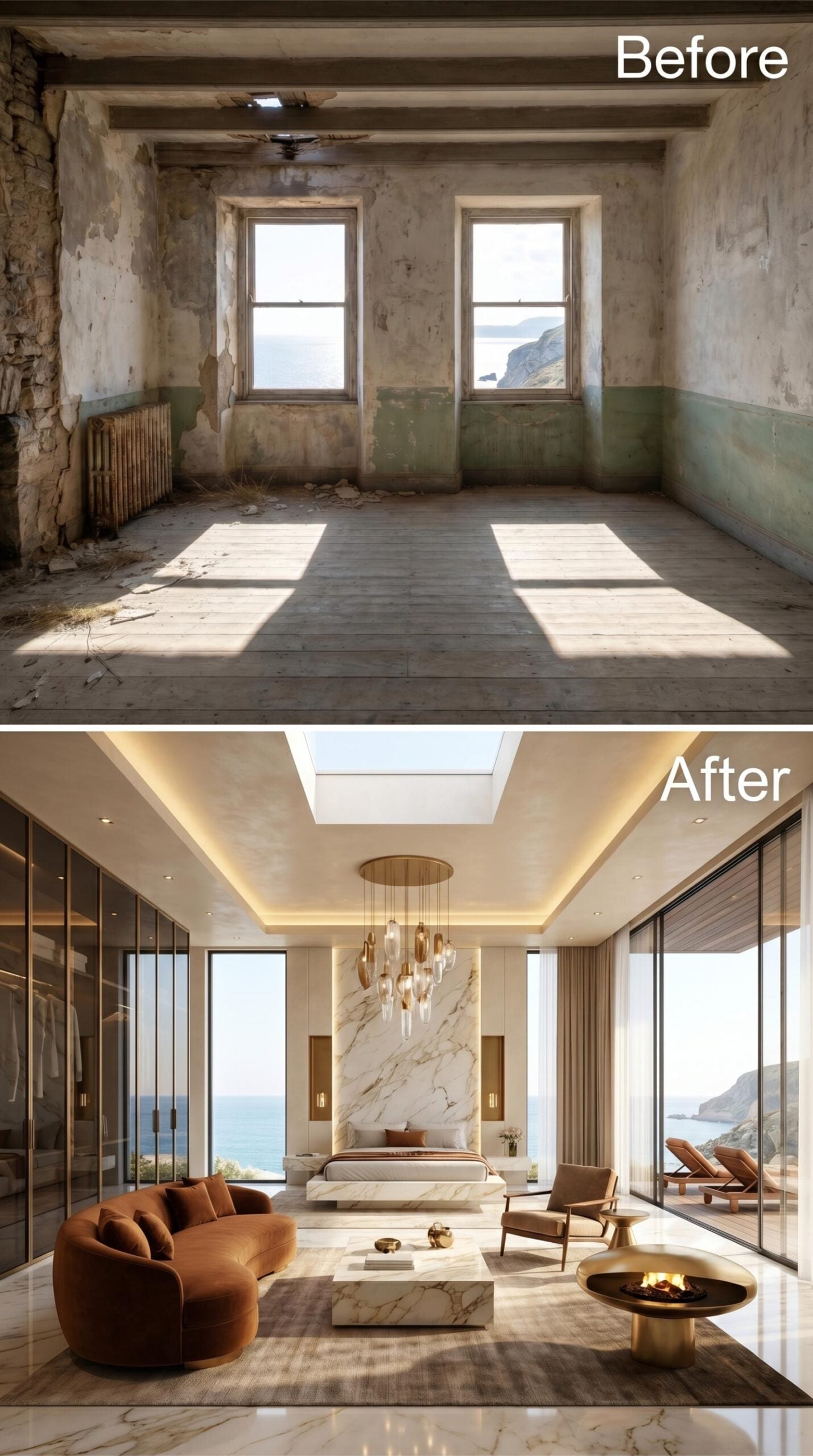 Marble Feature Wall, Pendant Cluster, and a Fireplace That Has No Business Being That Elegant