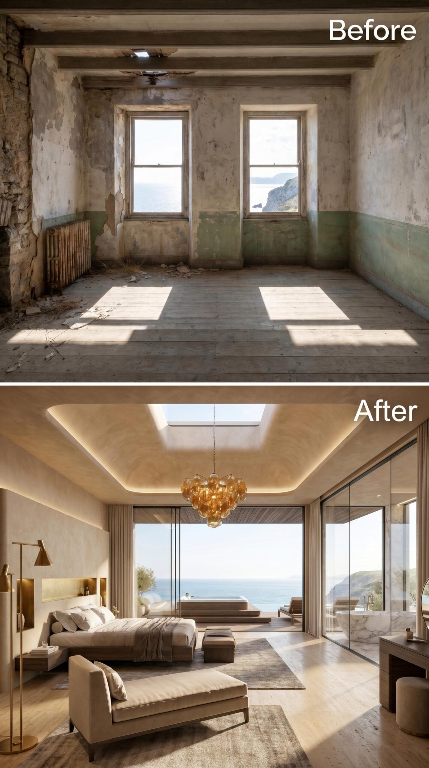 Skylight Over a Glass-Walled Bedroom Where the Cliff View Does the Heavy Lifting