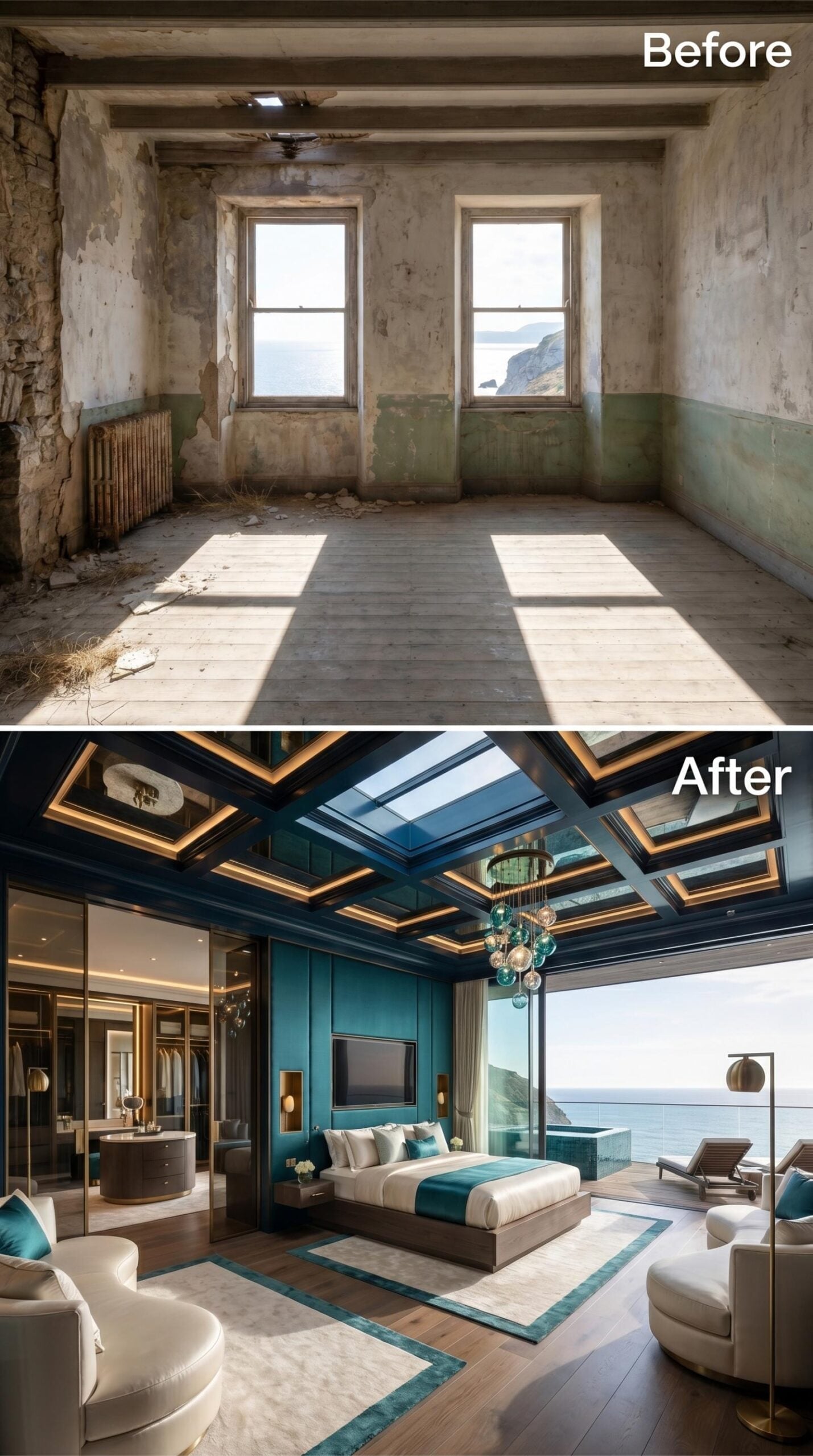 Teal Velvet, Skylight Grid, and a Bedroom That Knows What It's Doing