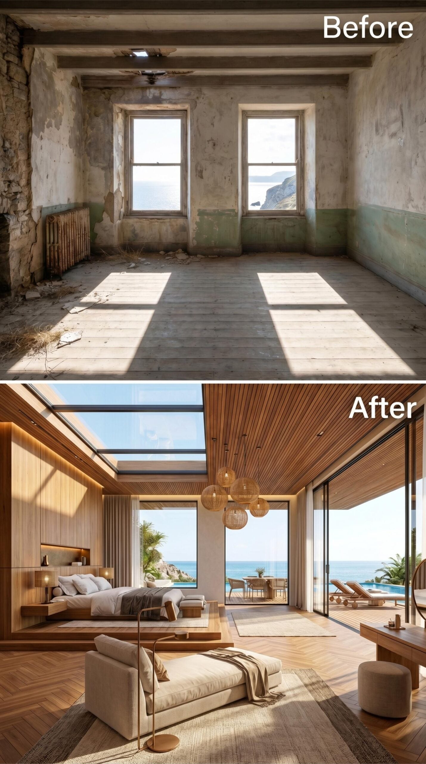 Warm Teak, Open Sky, and a Bedroom That Earns Every Square Foot