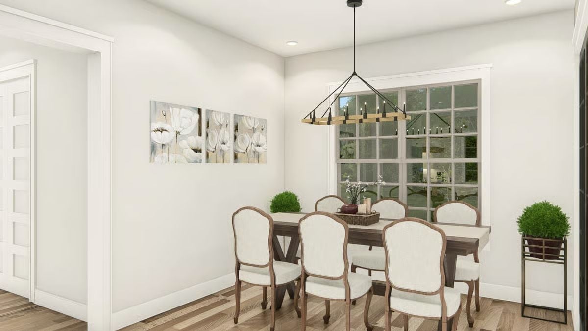 Rectangular Chandelier Over a Farmhouse Table That Actually Fits the Room