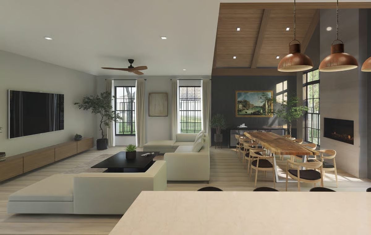 Copper Pendants, a Live-Edge Table, and Two Rooms That Know Their Roles