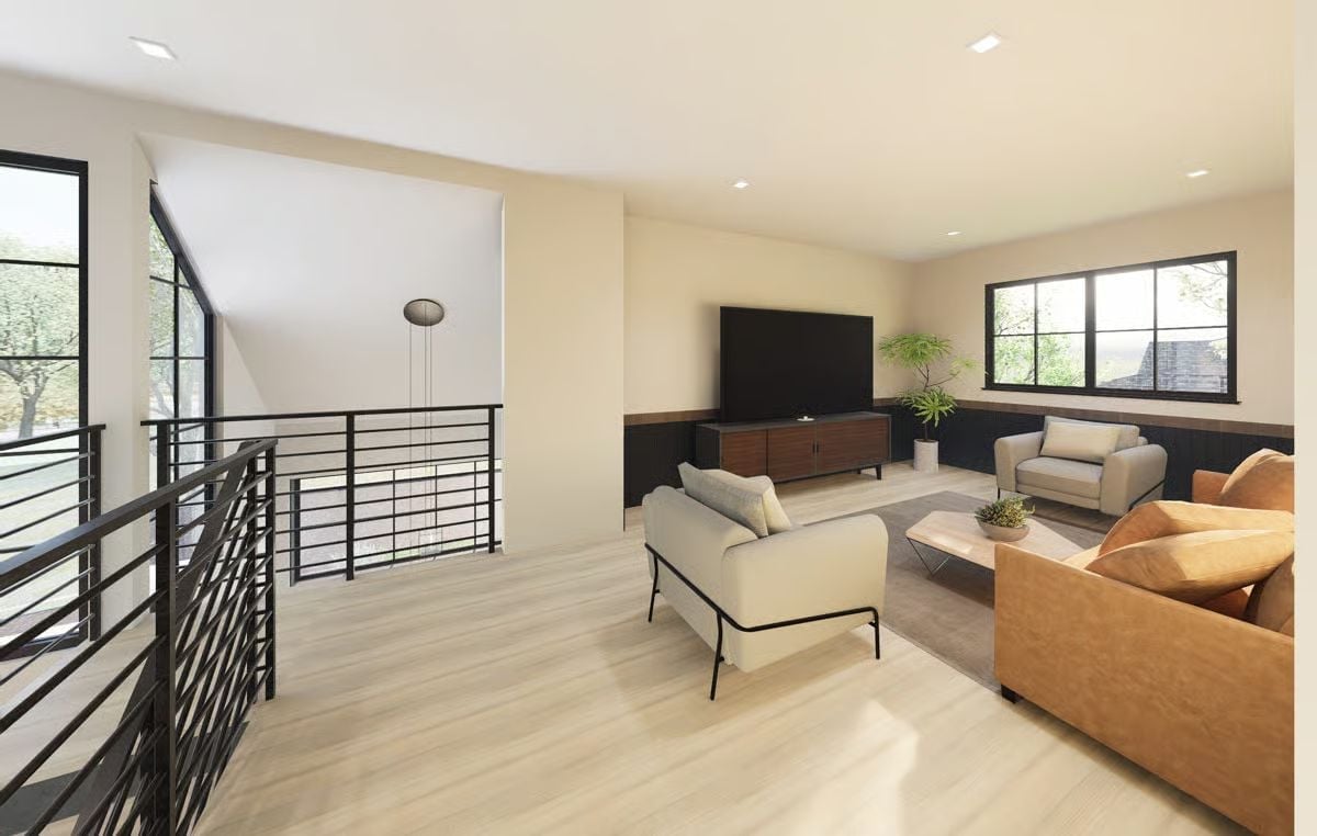 Loft Living Room With a Leather Sofa and Nowhere to Hide the TV
