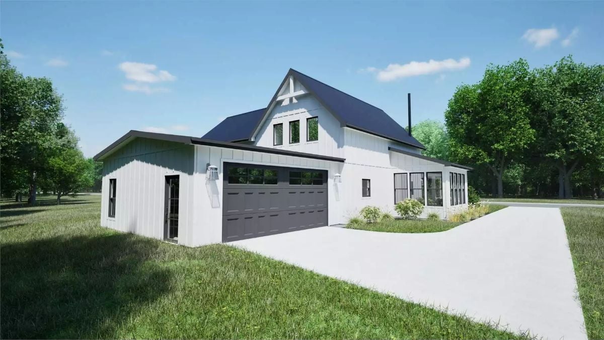 Dark Roof, White Walls, and a Gabled Peak That Earns Its Keep