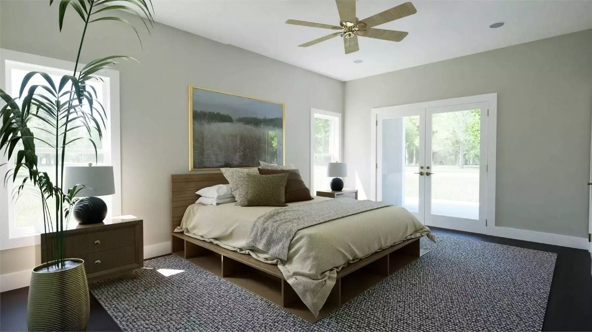 Sage Walls and a Platform Bed That Make Every Other Bedroom Feel Overdressed