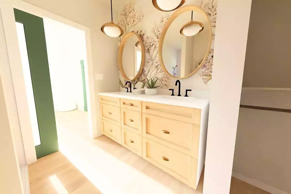 Gold Mirrors and Botanical Wallpaper Make Accessibility Disappear Into the Design