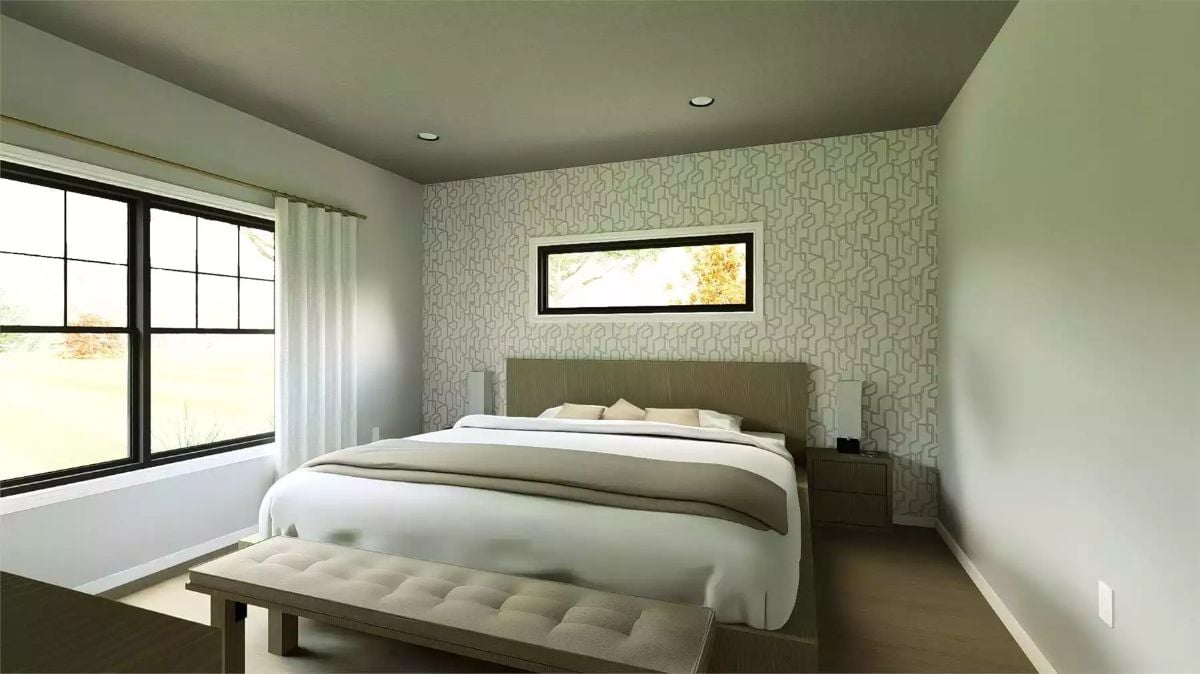 Patterned Wallpaper Behind the Bed That Pulls Its Weight Without Shouting