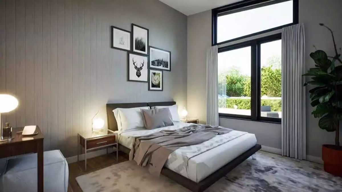 Globe Lamps, a Low Platform Bed, and Walls That Actually Earn Their Gray