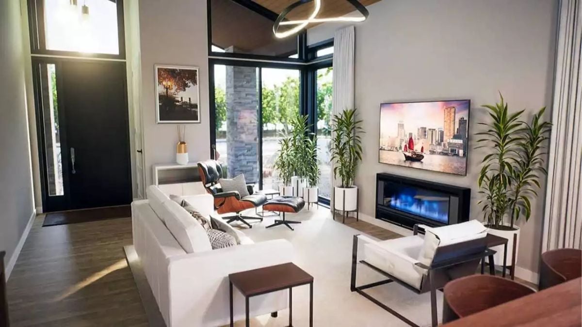 Walnut, White Linen, and a Fireplace You'll Actually Use in October