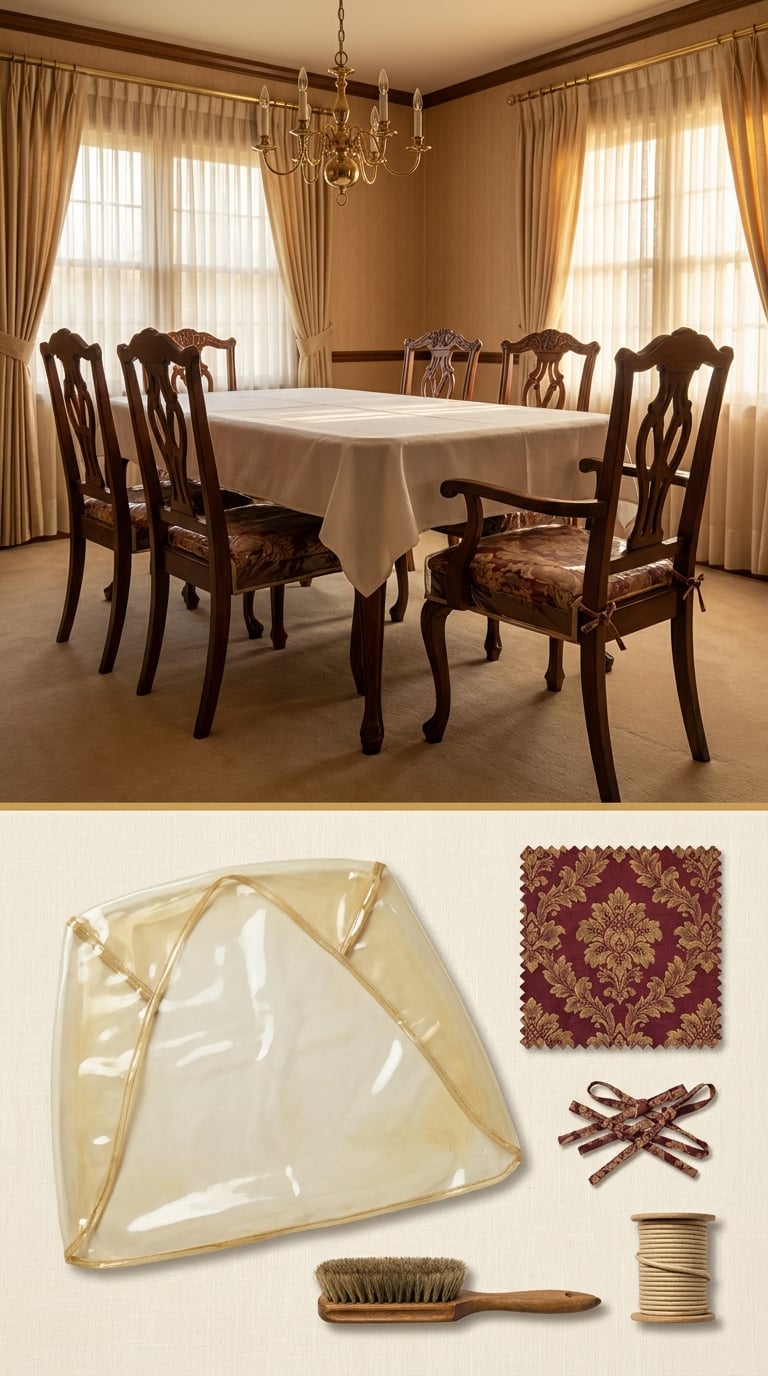 Clear Vinyl Covers Protecting the Upholstered Chair Seats
