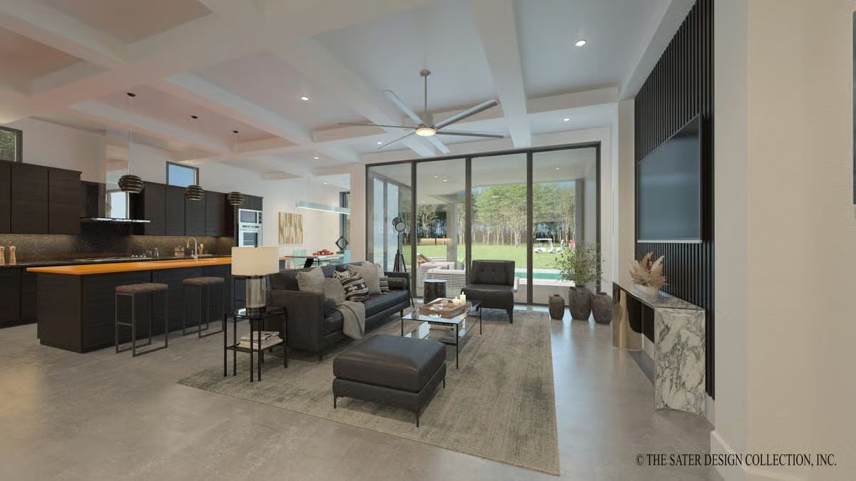 Open-Plan Living Where the Kitchen Island Faces the Pool