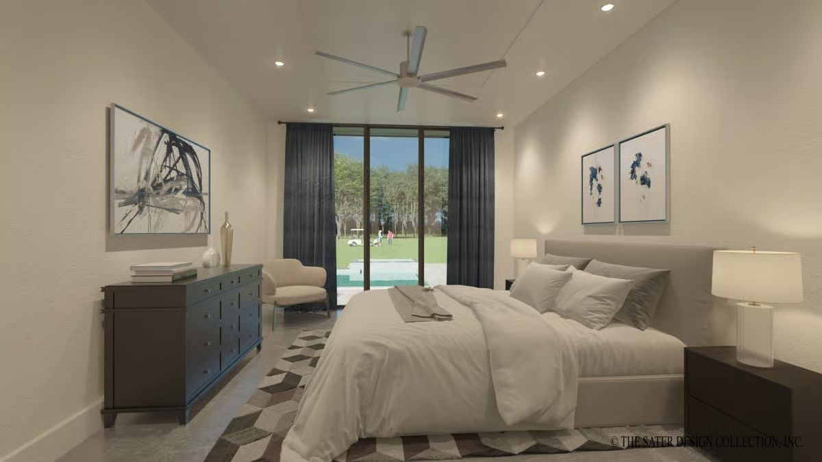 Sliding Glass Doors Frame a Golf Course View From Every Angle in Bed