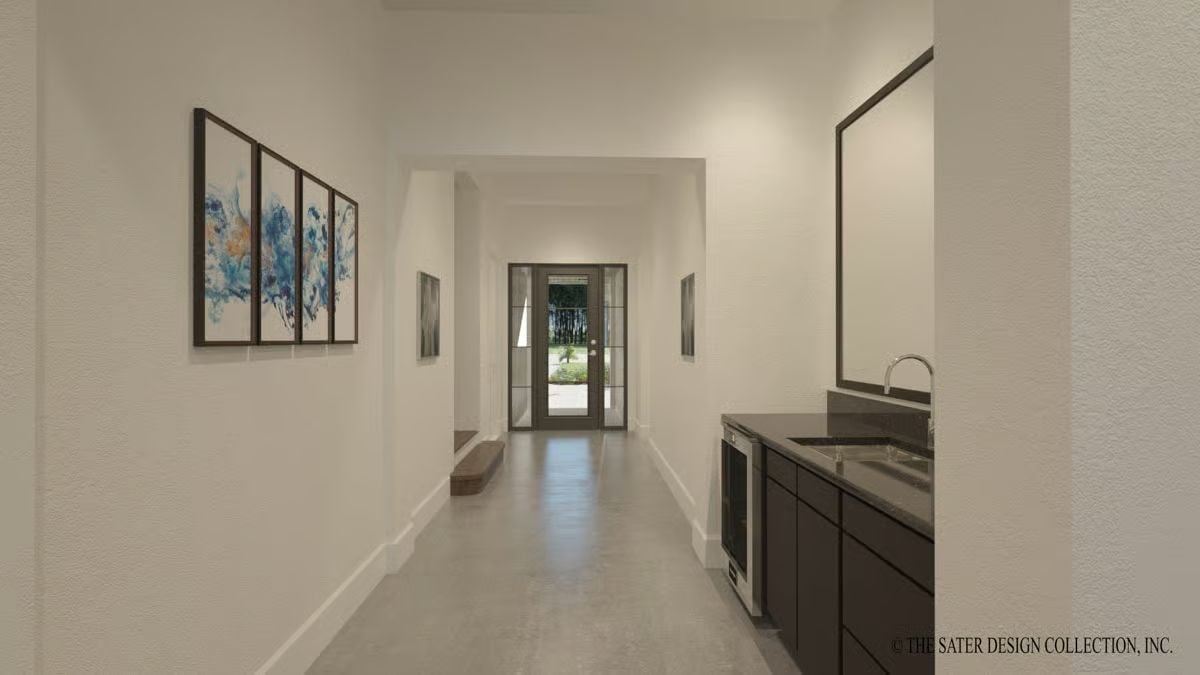 Wet Bar and Art Wall Turn a Pass-Through Hallway Into Destination Space