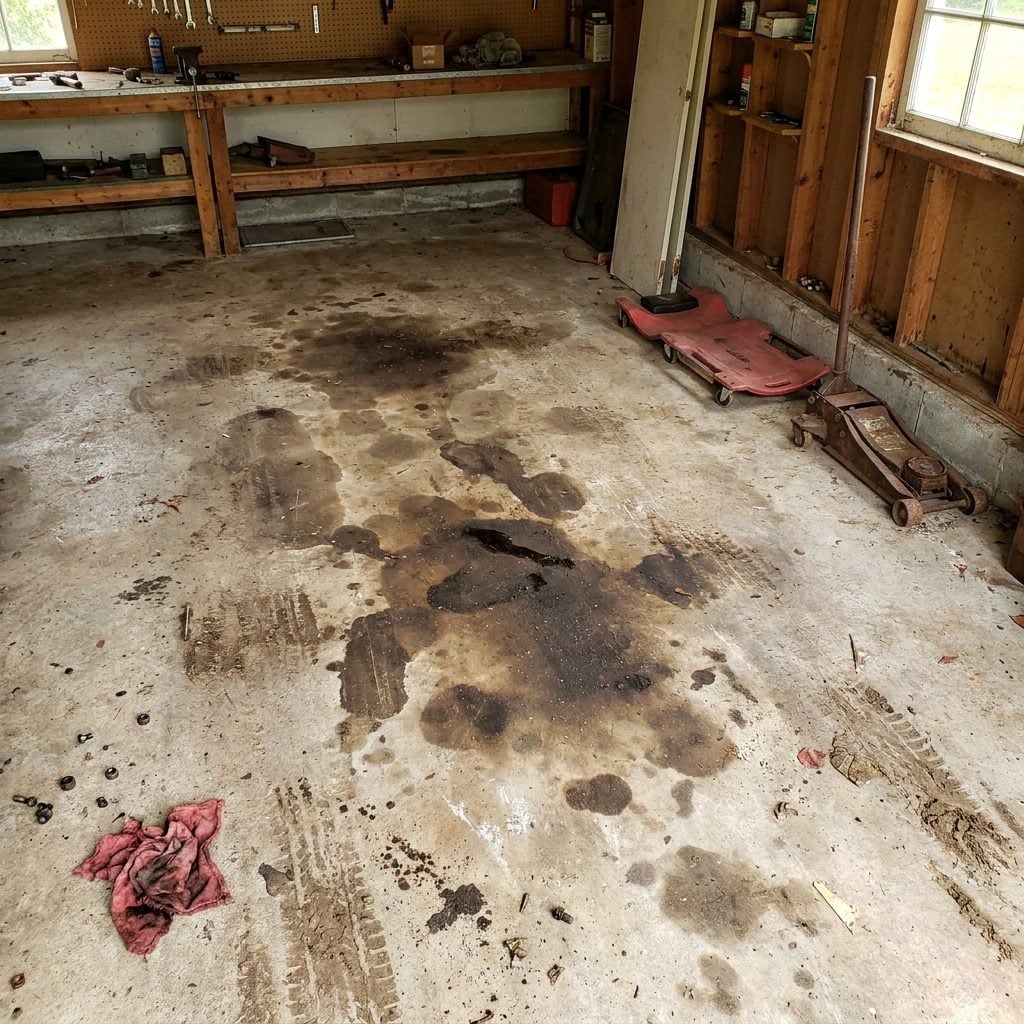The Concrete Floor with the Oil Stain Map of Every Car the Family Ever Owned