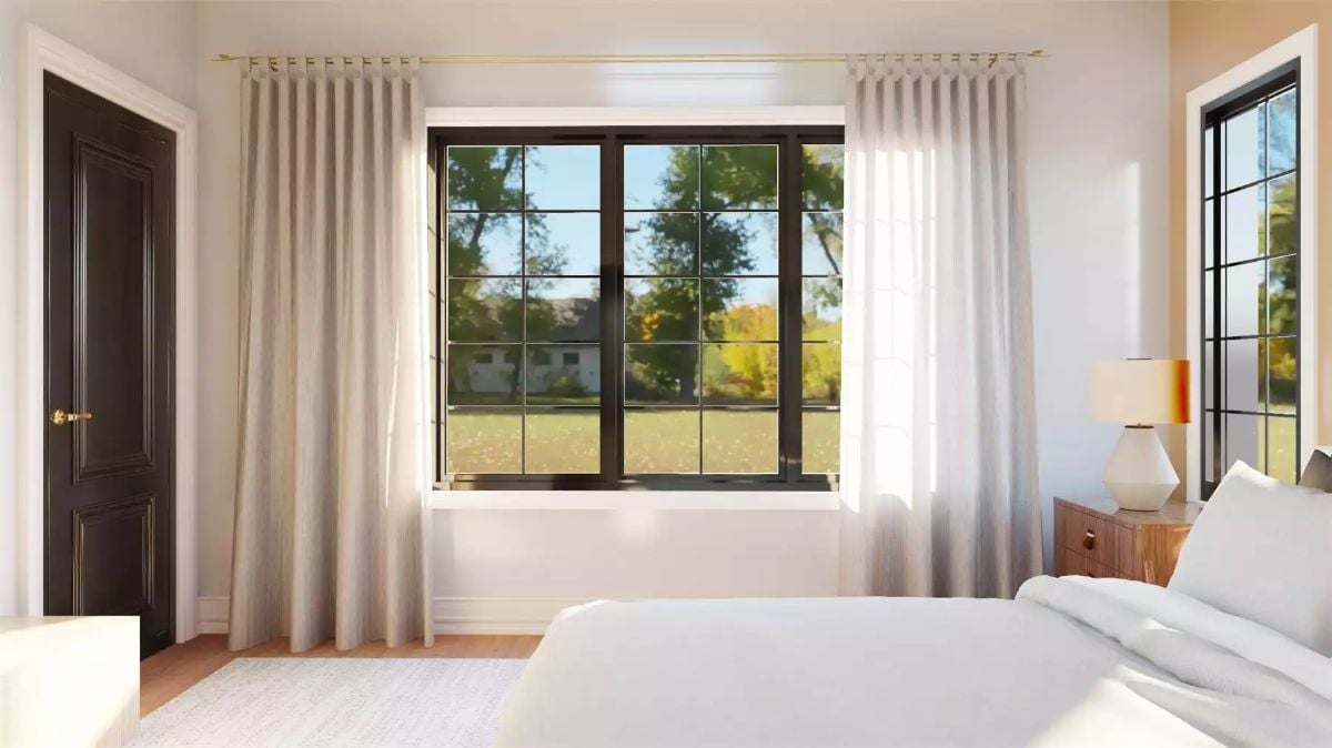 Black Grid Windows and Sheer Linen Curtains Are a Combination That Just Works
