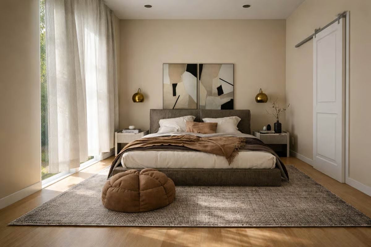 Brass Sconces, a Barn Door, and Bedding That Actually Looks Slept In