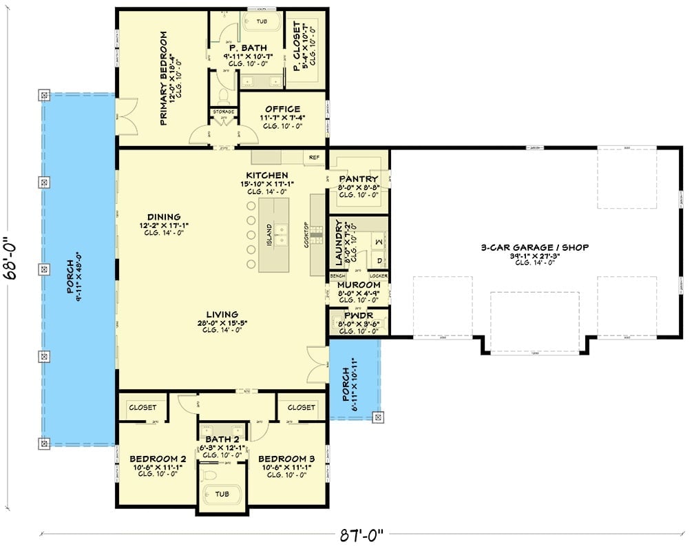 Floor Plan - Main Floor Crestline 3-Bedroom Contemporary Modern with 3-Car Garage Shop Designed for Couples Who Married Their Best Friend and Their Best Friend's Hobbies