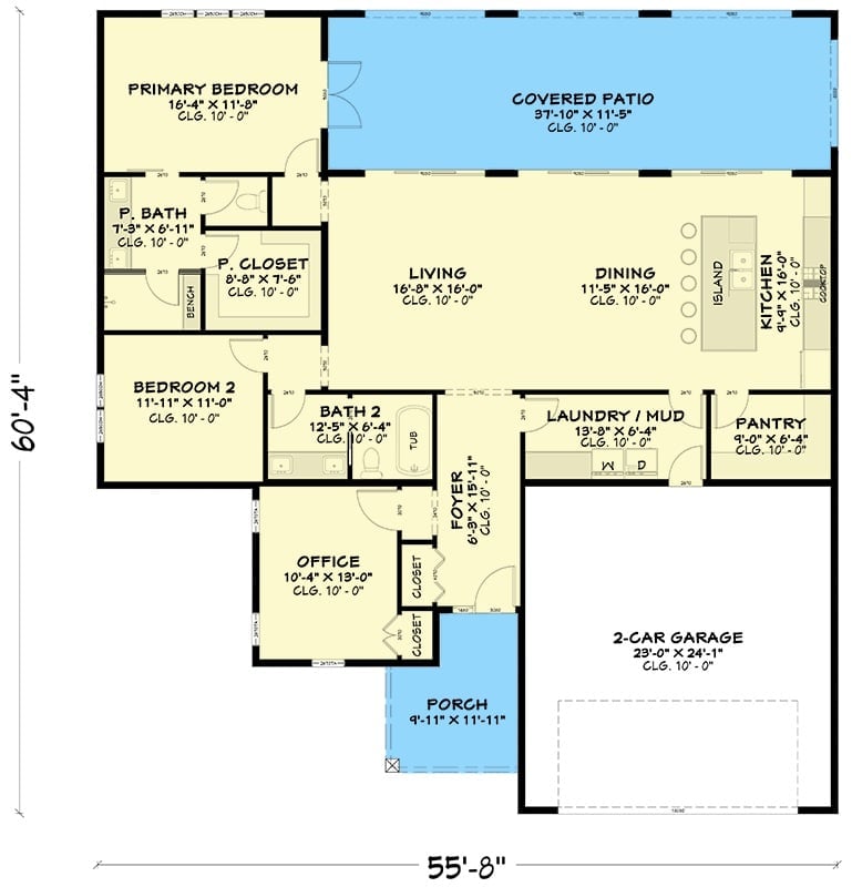 Floor Plan - Main Floor The Solenne 3-Bedroom Contemporary House Plan with Covered Patio (1,783 Sq. Ft. Floor Plan)