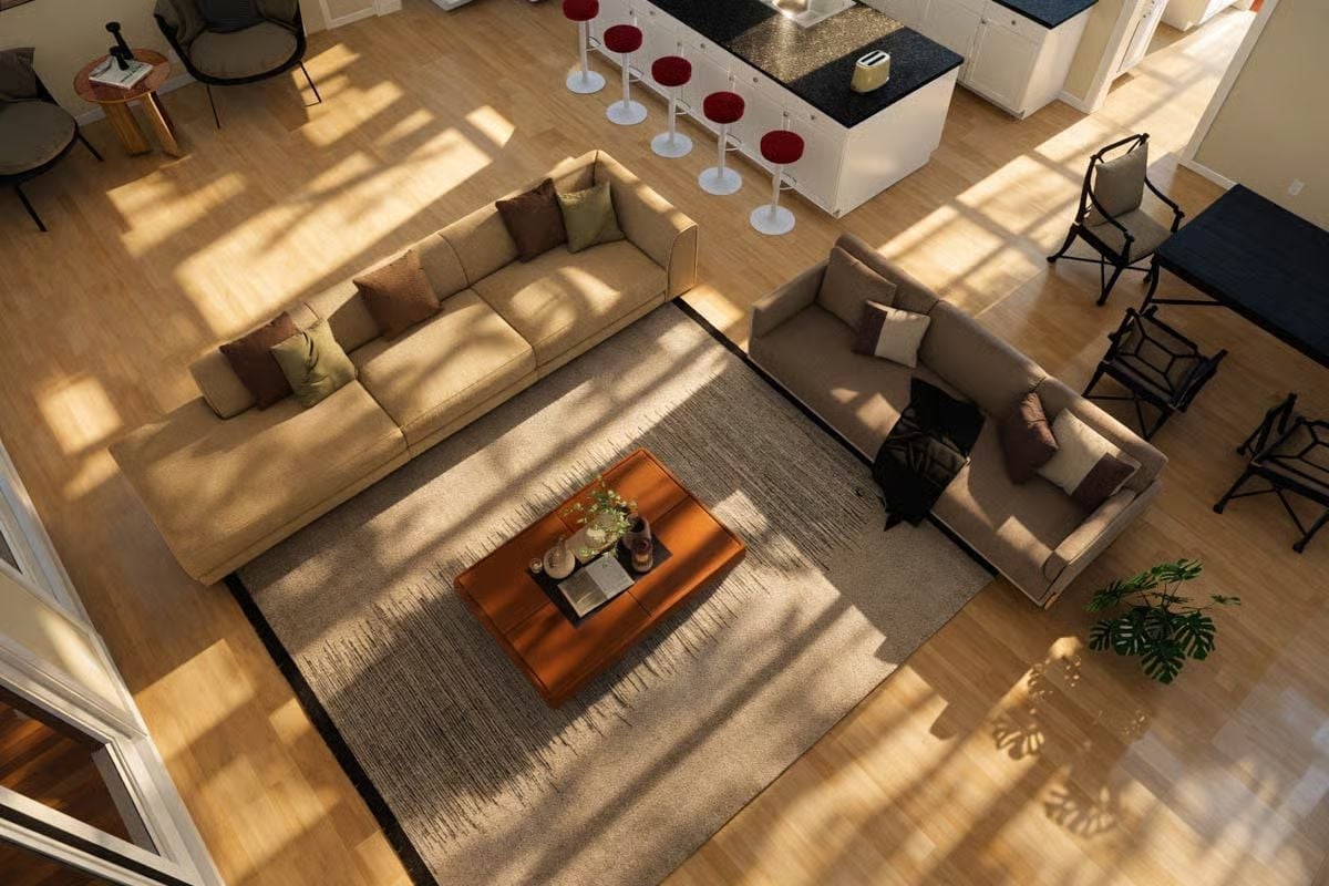 Warm Wood, Tan Linen, and One Very Good Orange Coffee Table