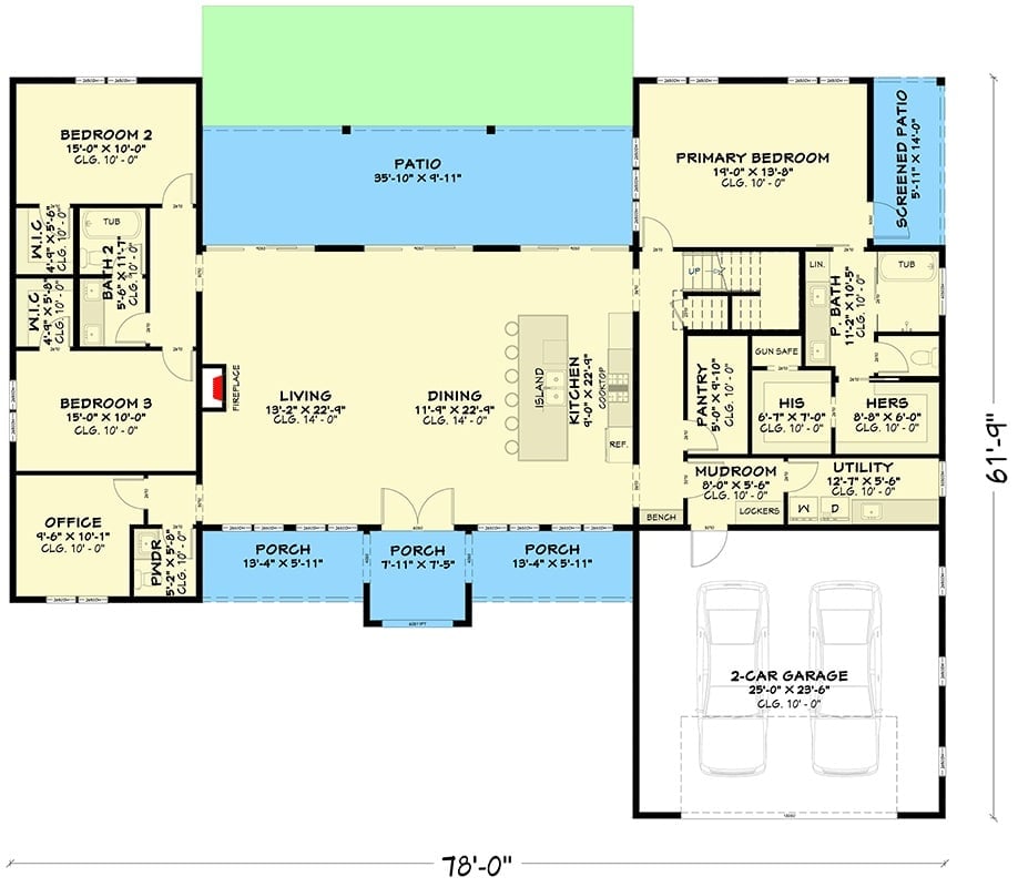 Floor Plan - Main Floor The Graywood 3-Bedroom Modern Transitional House Plan with Bonus Room (3,171 Sq. Ft. Floor Plan)