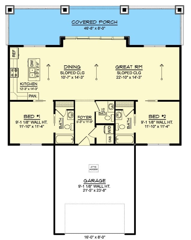 Floor Plan - Crestline 2-Bedroom Modern Contemporary with Covered Porch Designed for Downsizers Who Refuse to Give Up the Good Stuff