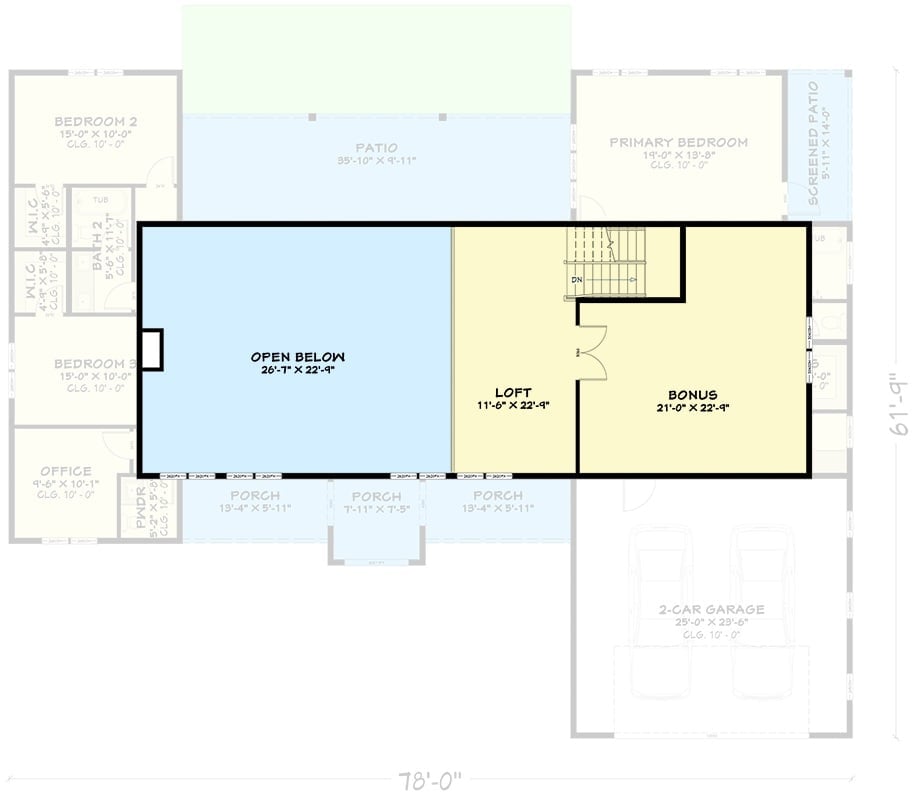 Floor Plan - Second Floor The Graywood 3-Bedroom Modern Transitional House Plan with Bonus Room (3,171 Sq. Ft. Floor Plan)