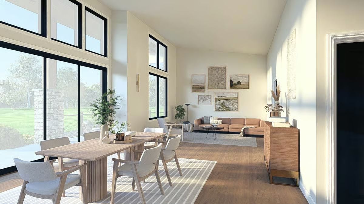 Floor-to-Ceiling Windows Do the Heavy Lifting in This Open Dining Space