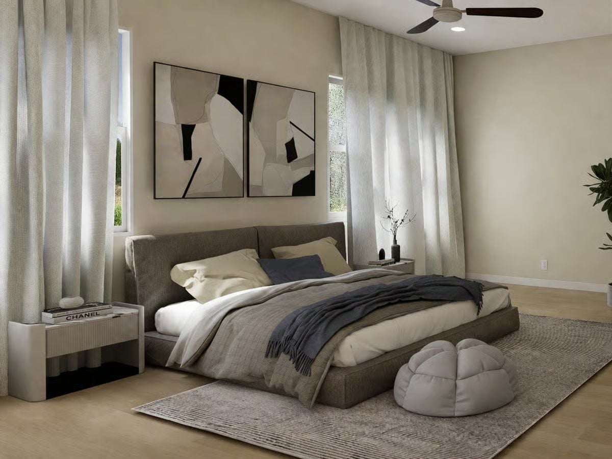 Gravity-Fed Bedroom Design Where the Low Bed Does More Than You'd Think